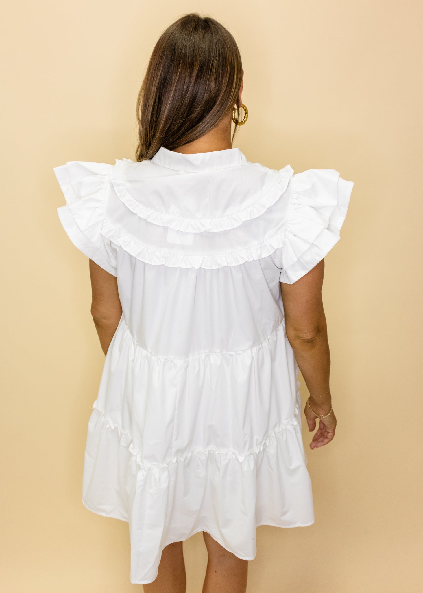 White Ruffle Tiered Dress