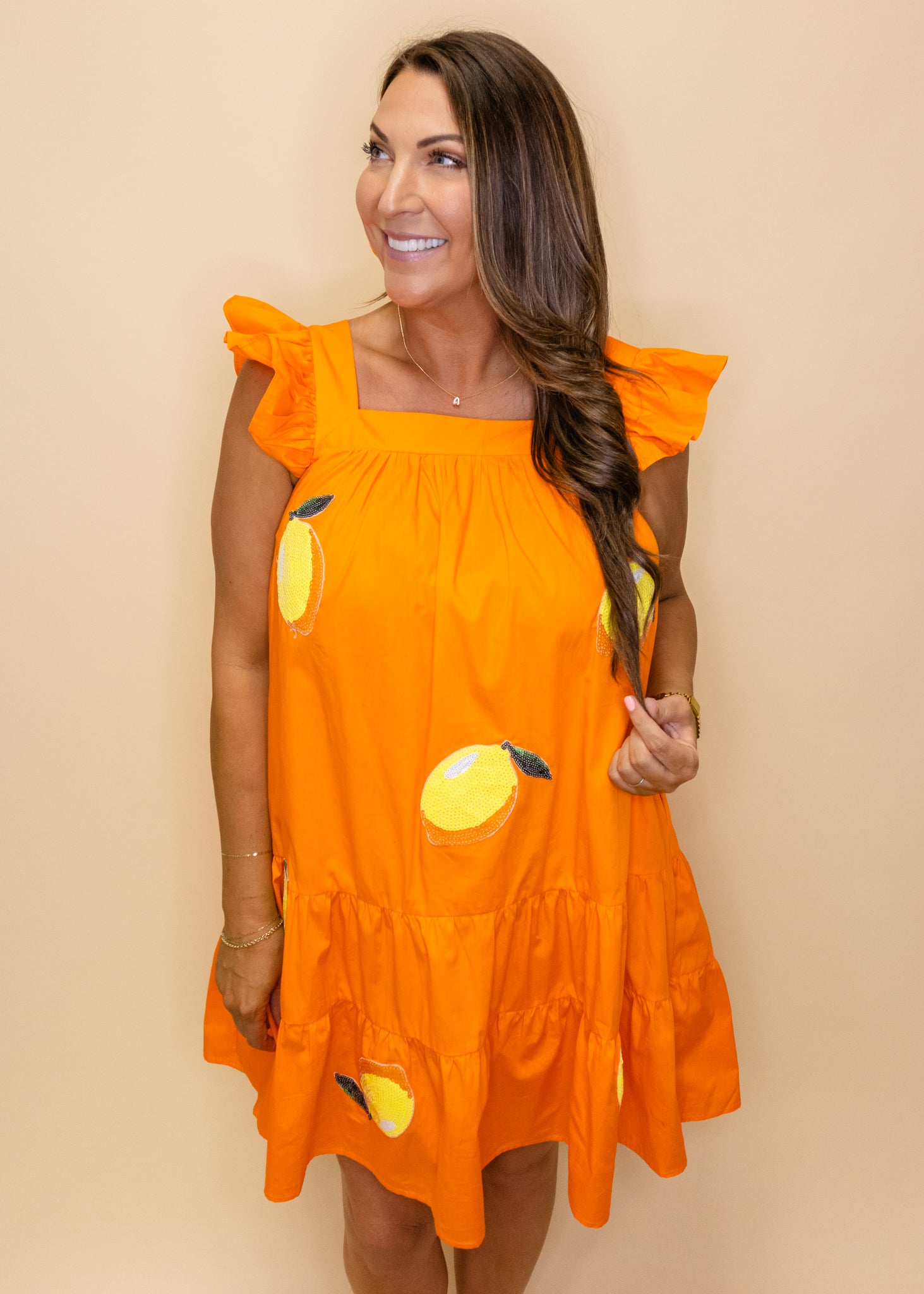 Orange Sequin Lemon Dress