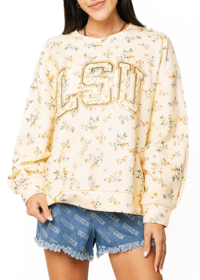 LIcensed LSU Yellow Floral Initial Sweatshirt