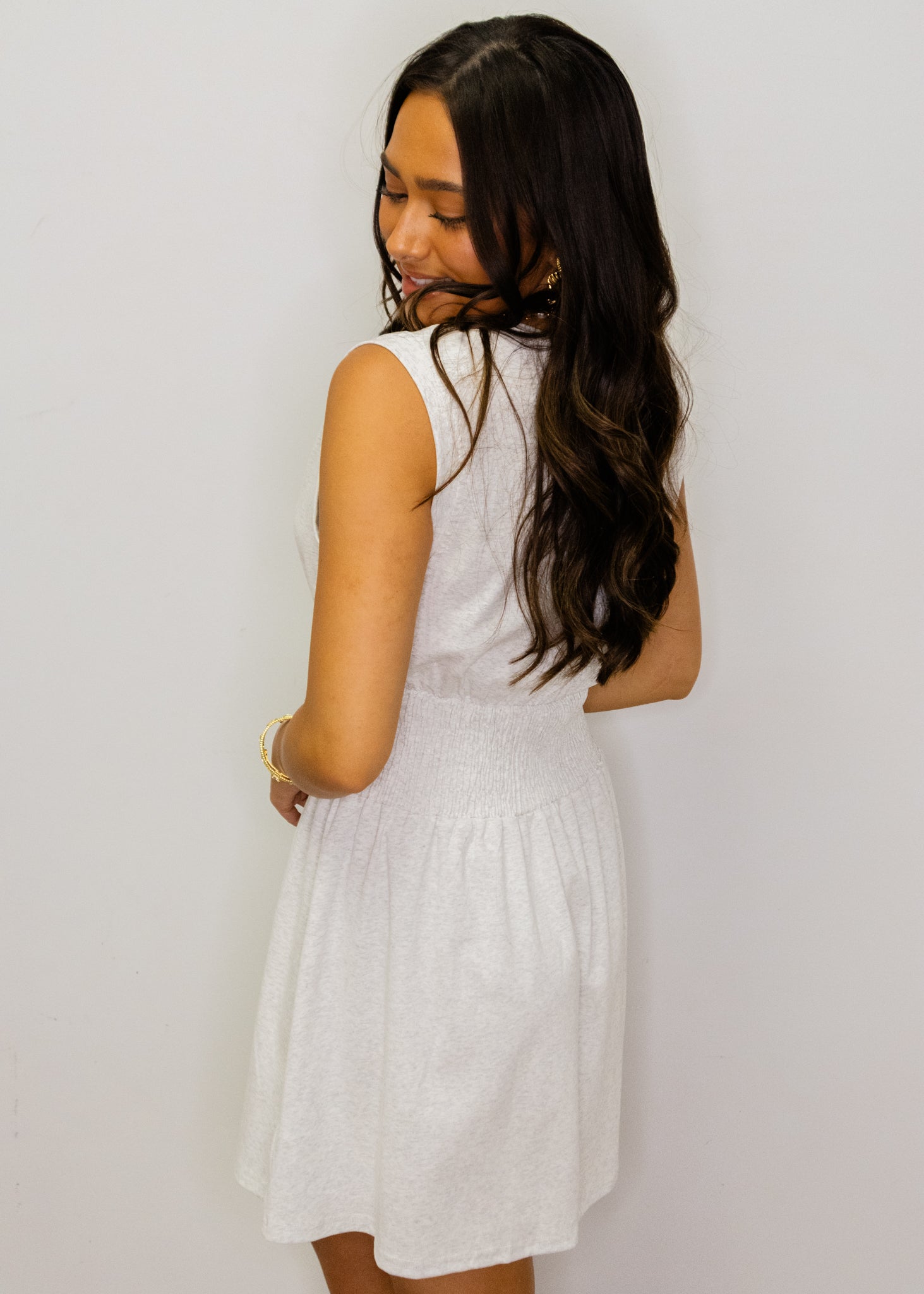 White Smocked Waist Mini Dress