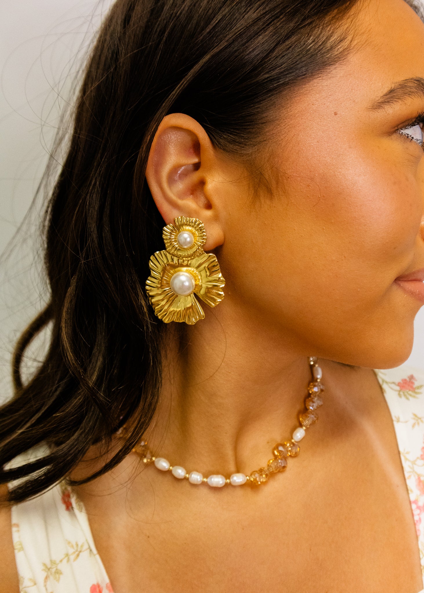 Golden Pearl Bloom Earrings