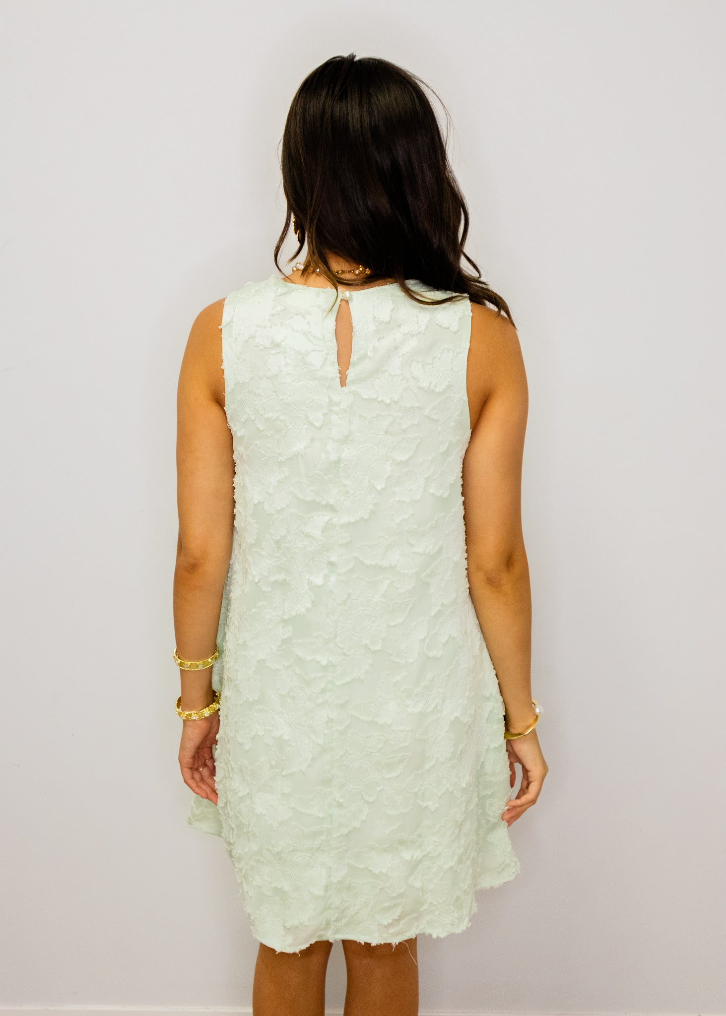 Pearl Green Jacquard A-Line Dress