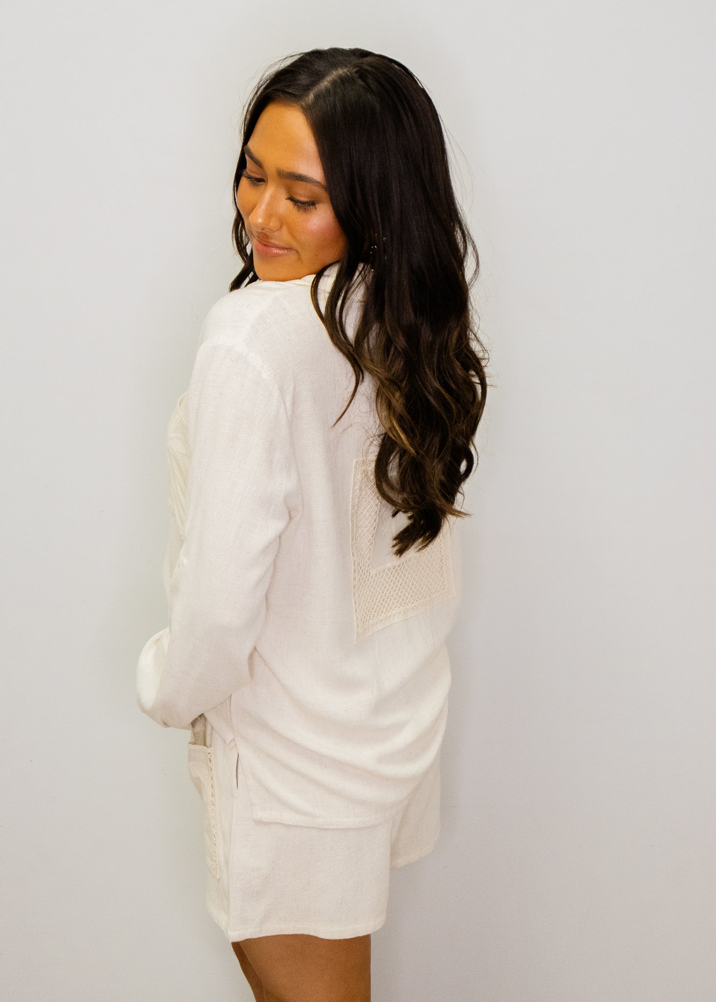 Natural Linen Palm Tree Shorts Set