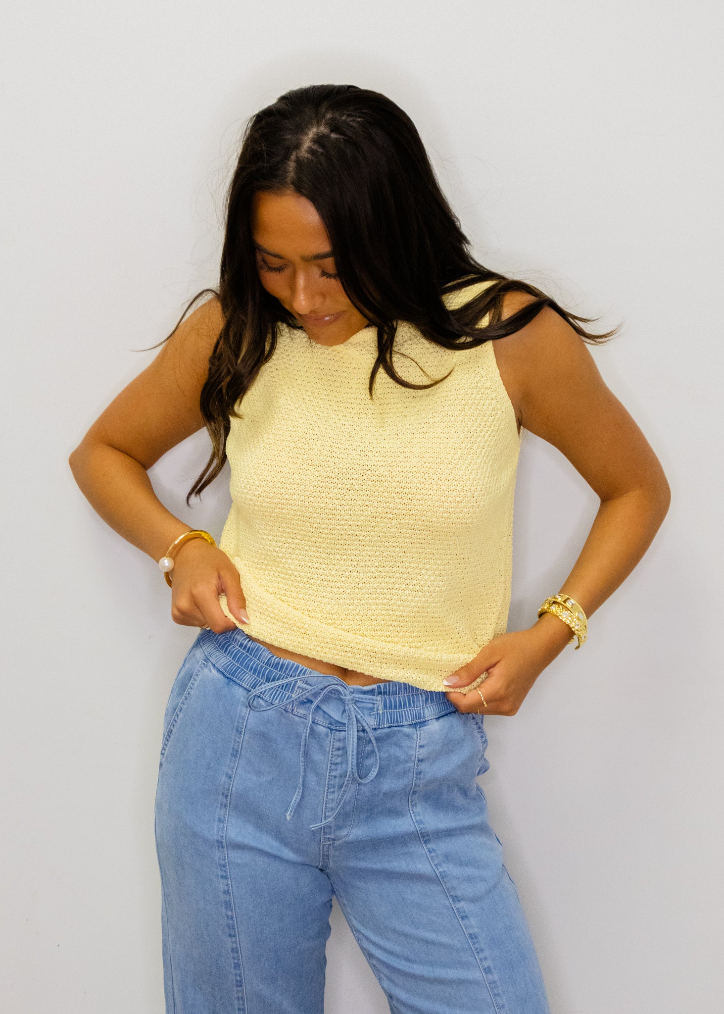 Yellow Shimmer Knit Tank Top