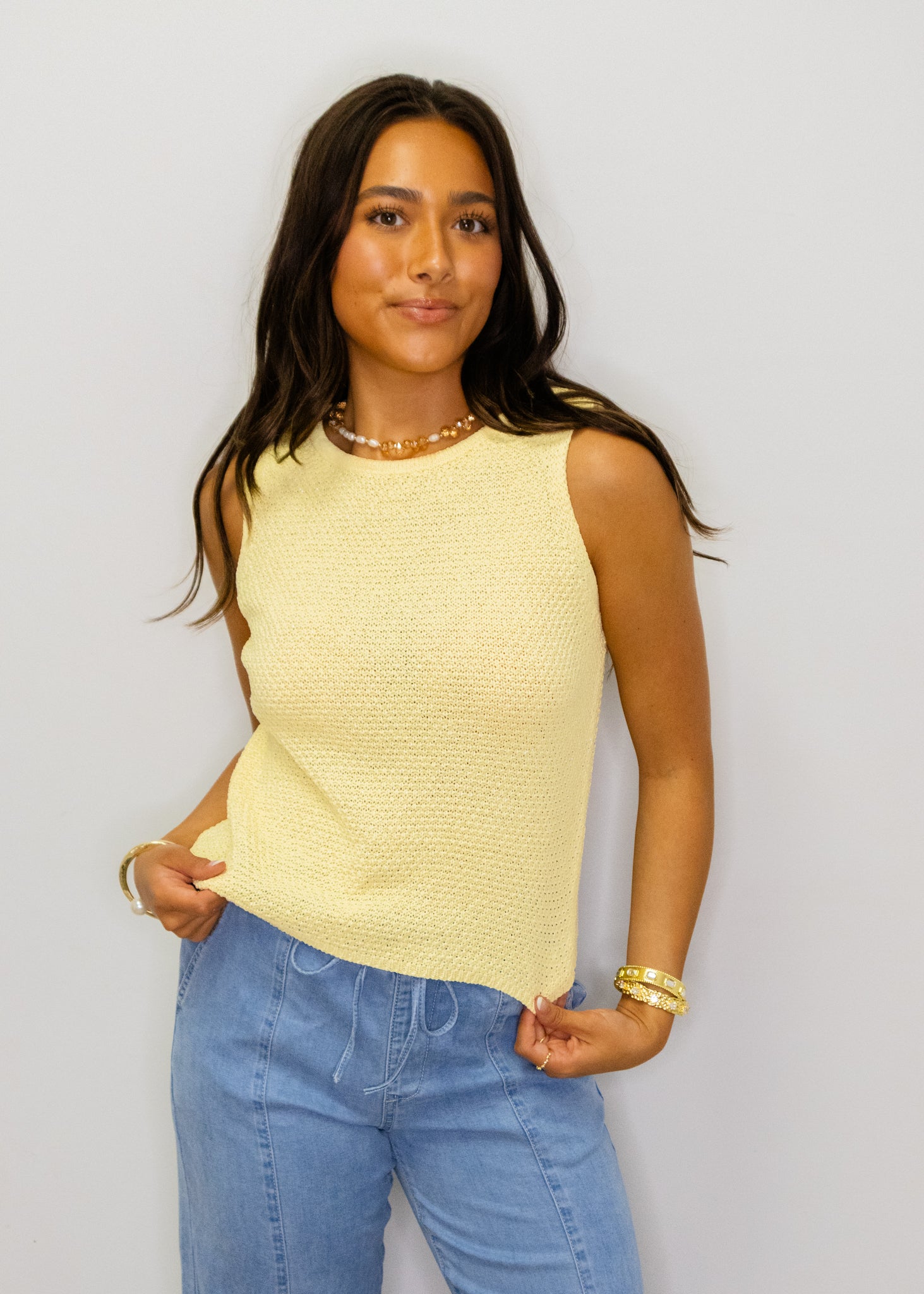 Yellow Shimmer Knit Tank Top