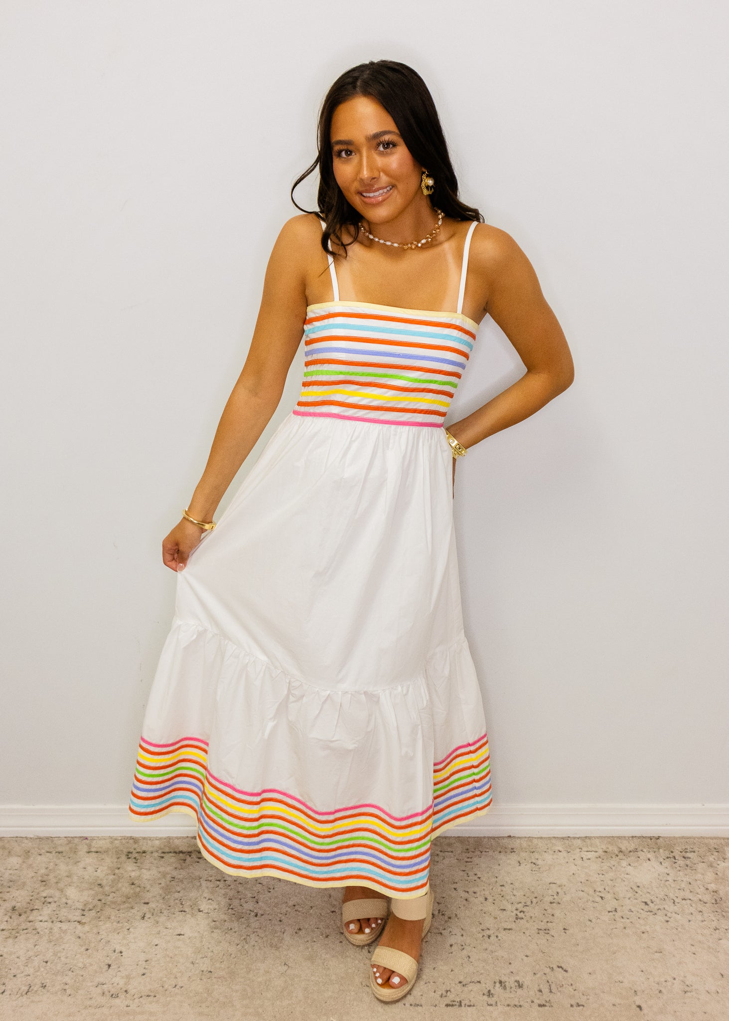 Multi Color Stripe Midi Dress
