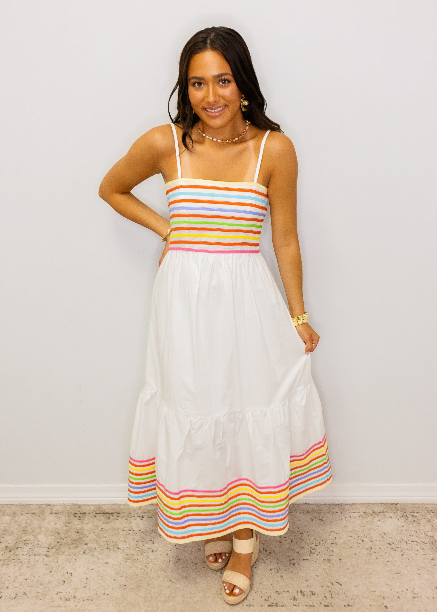 Multi Color Stripe Midi Dress