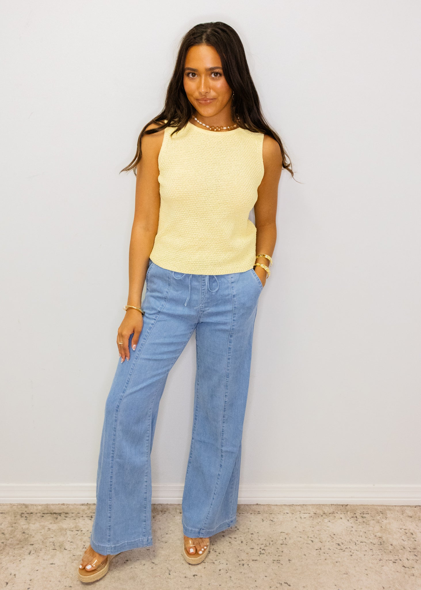 Yellow Shimmer Knit Tank Top