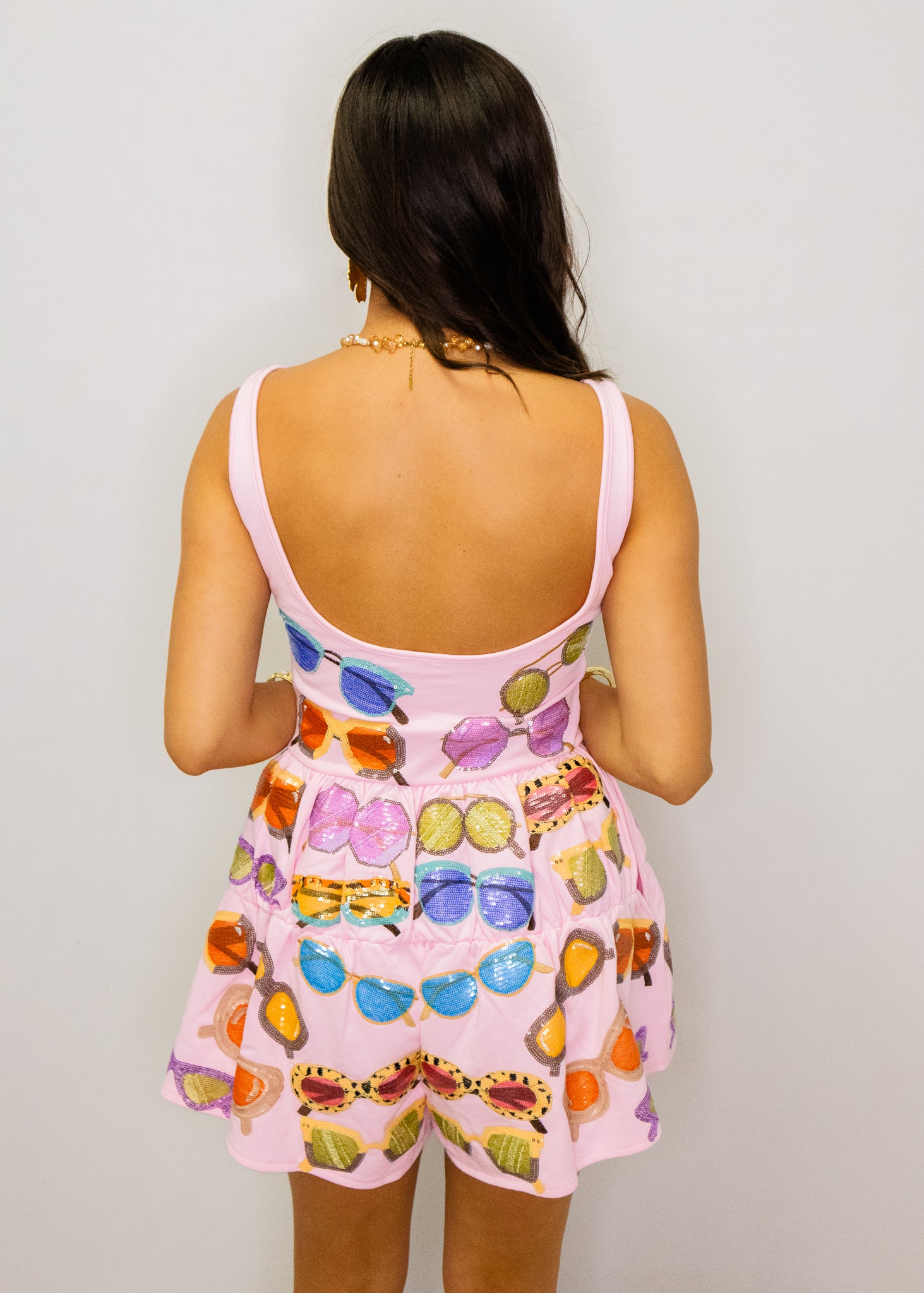 Pink Multi Sunglasses Tank Dress Romper