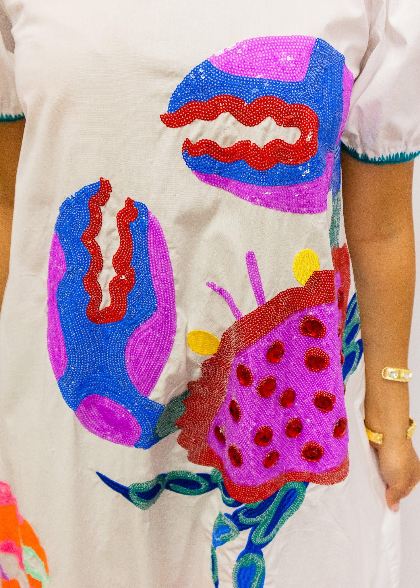 White Tie Back Multi Crab Cotton Midi Dress
