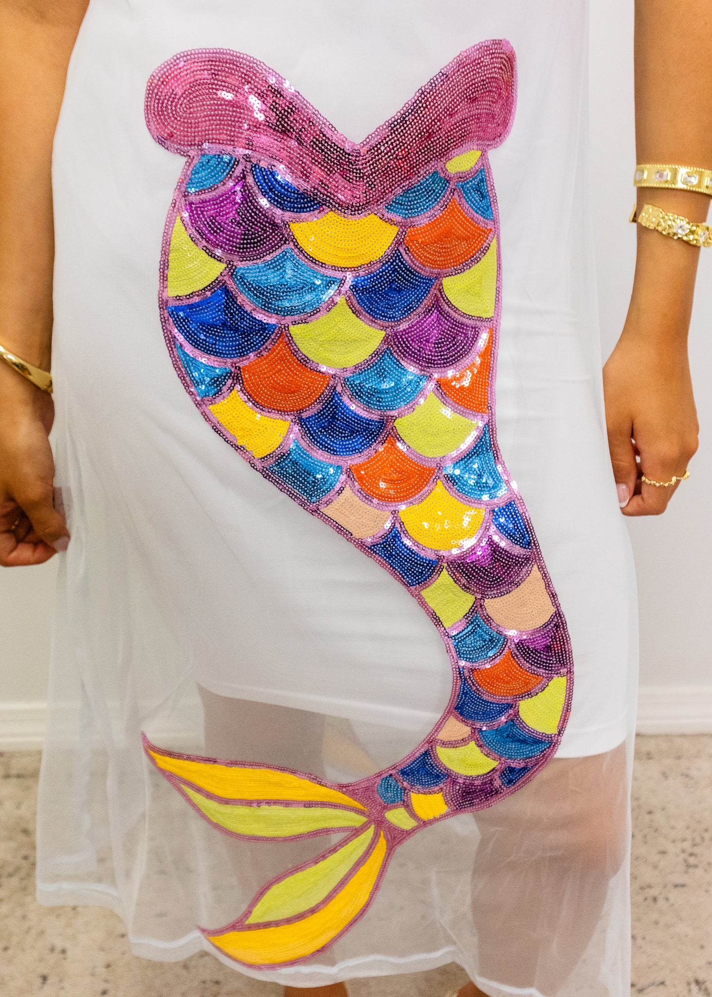 White Sheer Mermaid Midi Coverup