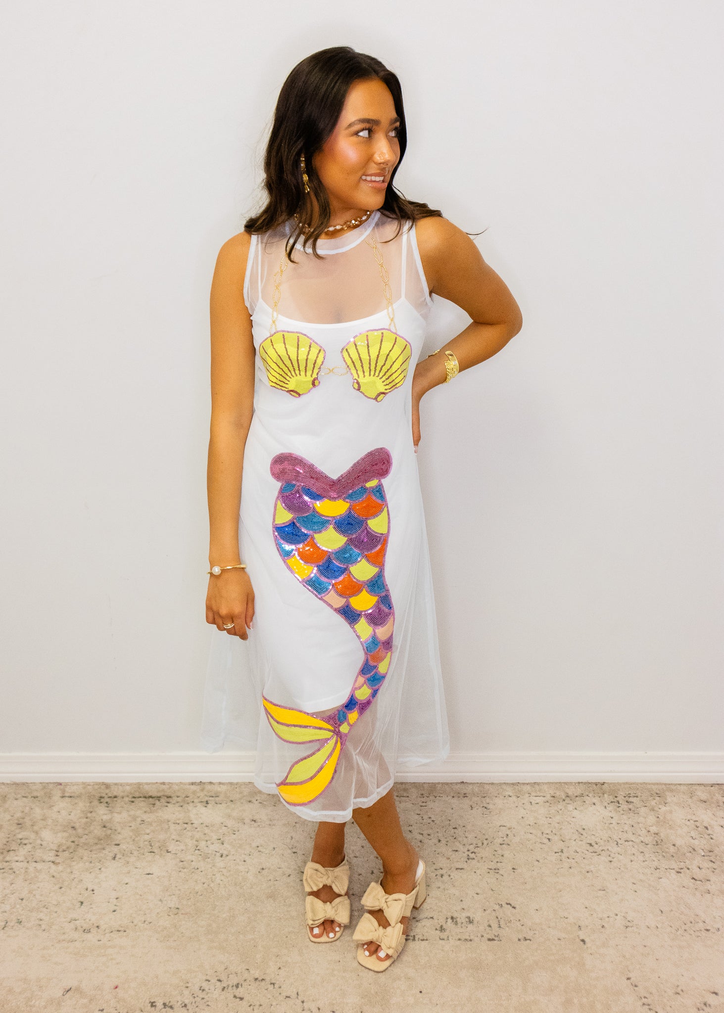 White Sheer Mermaid Midi Coverup