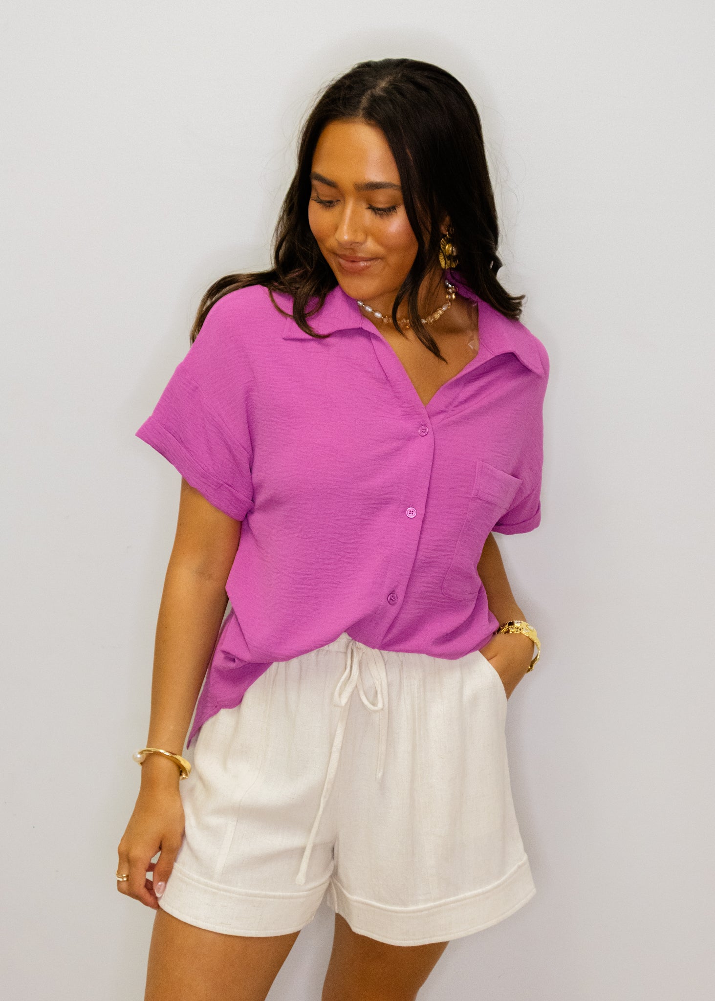 Orchid Button Up Pocket Top