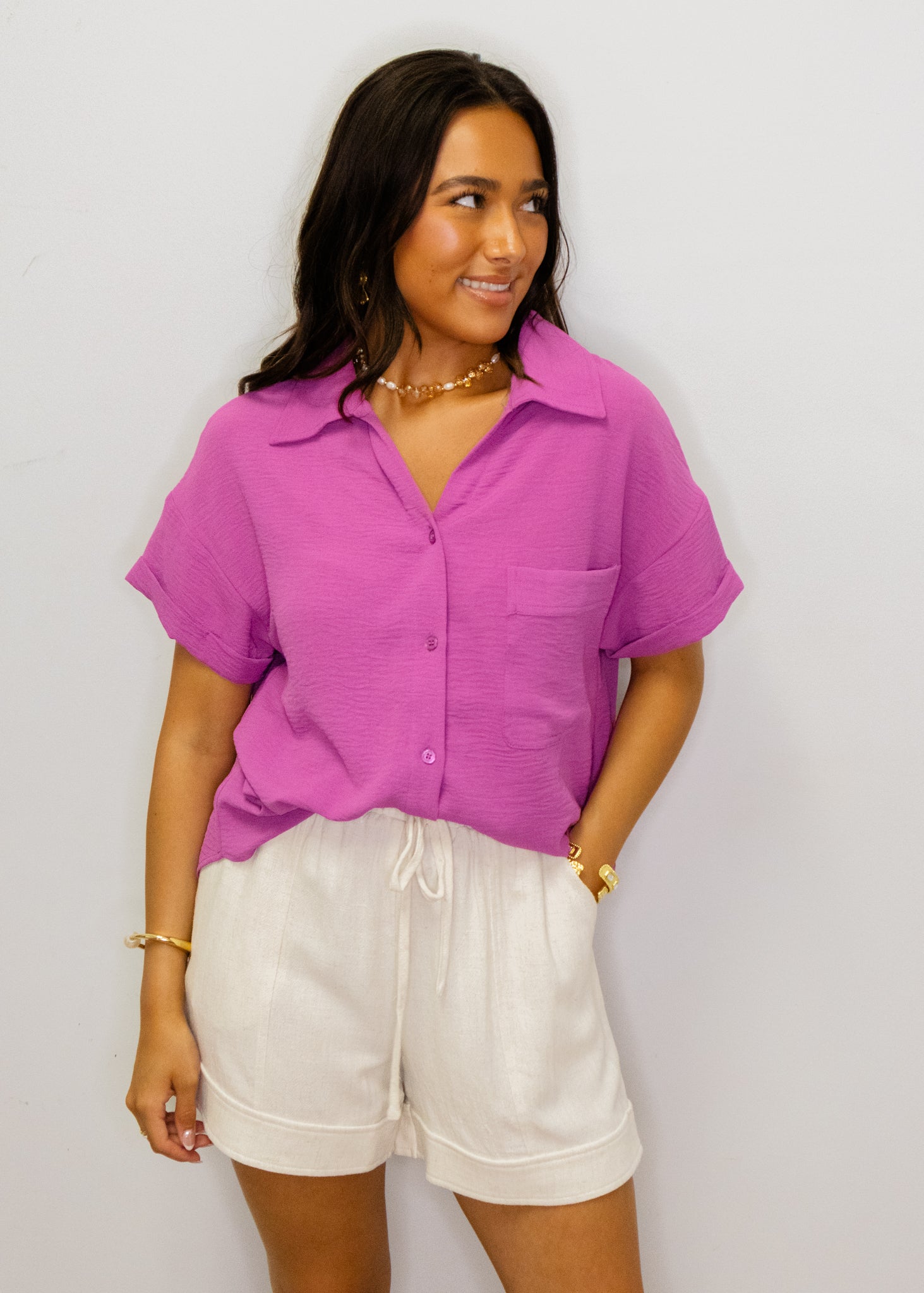 Orchid Button Up Pocket Top