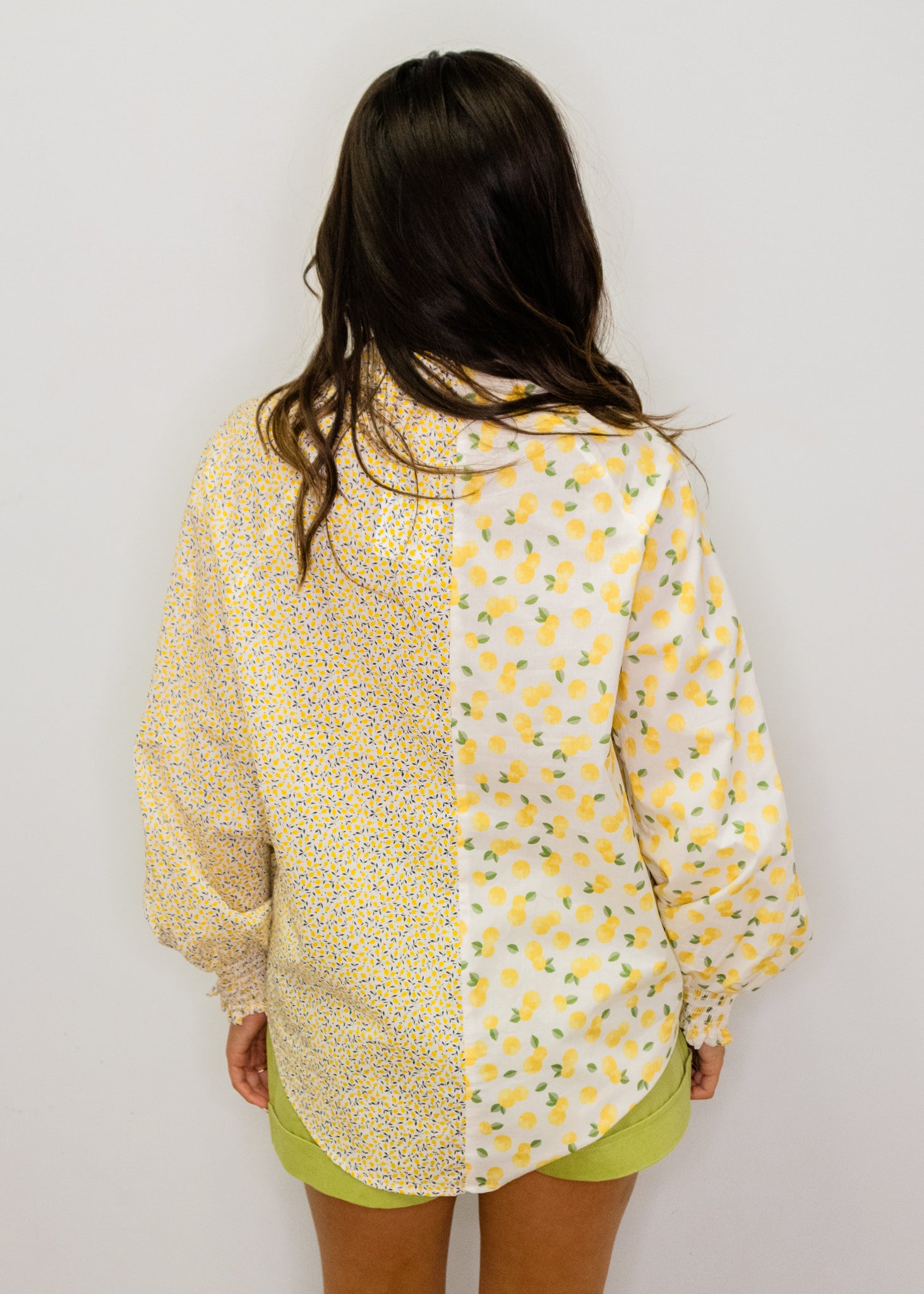 Ivory Multi Lemon Print Button Up Top