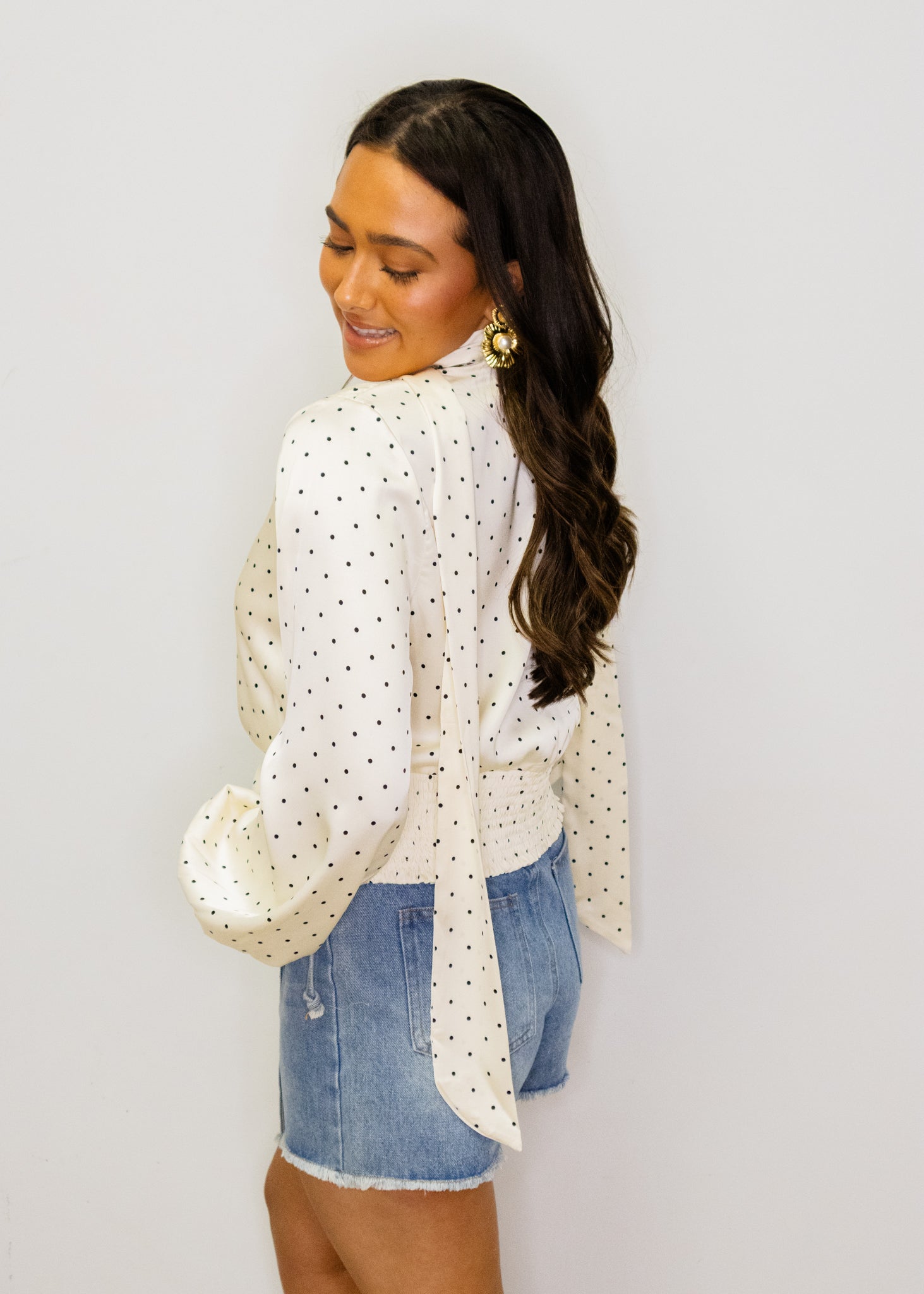 Cream Satin Polka Dot Top