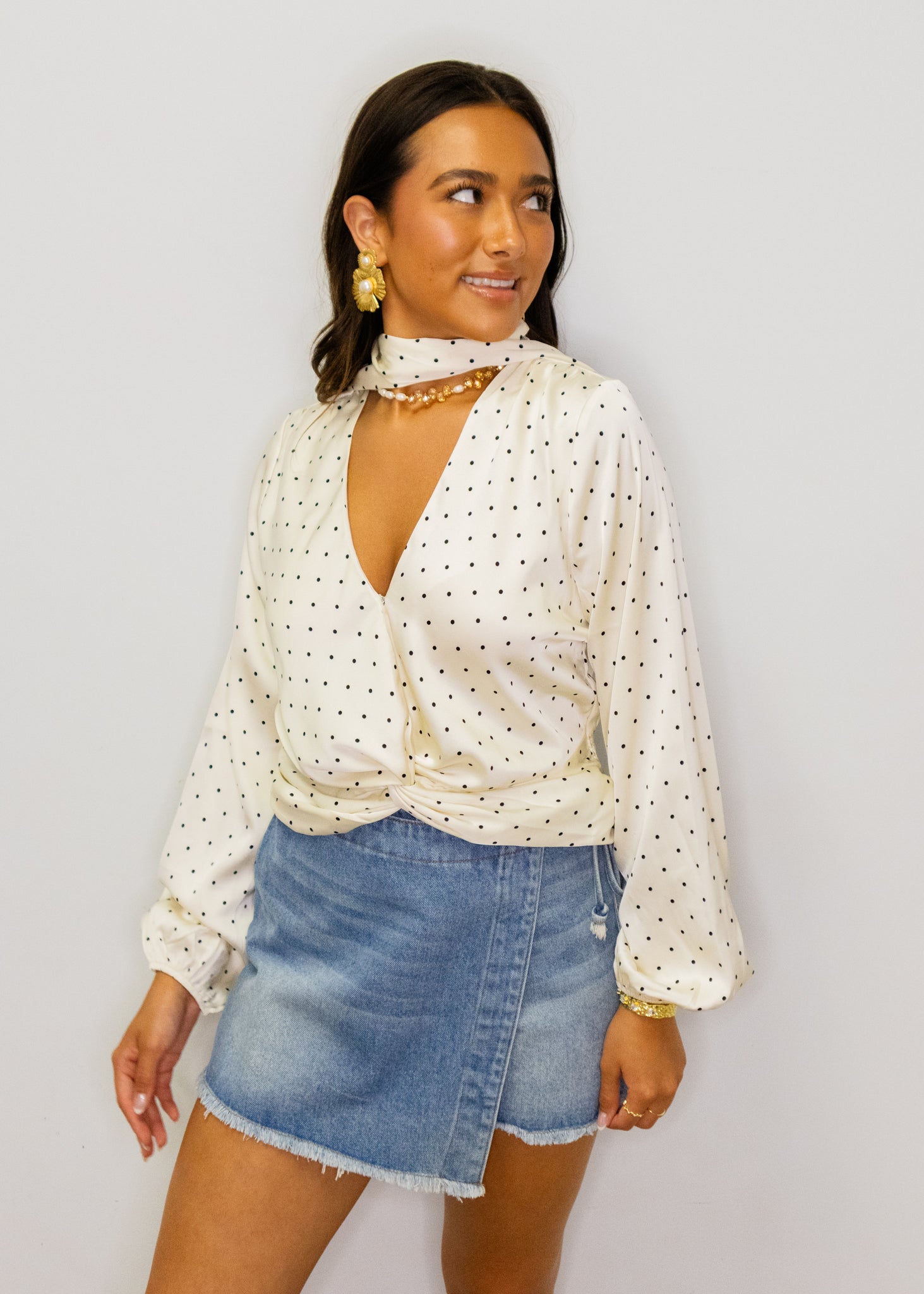 Cream Satin Polka Dot Top