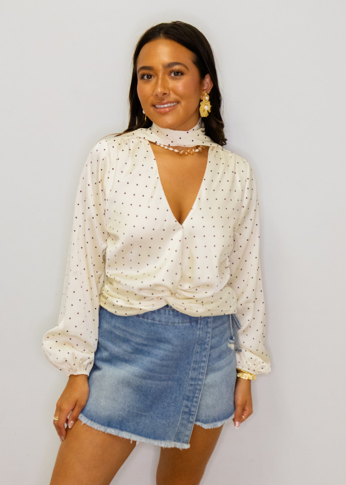 Cream Satin Polka Dot Top