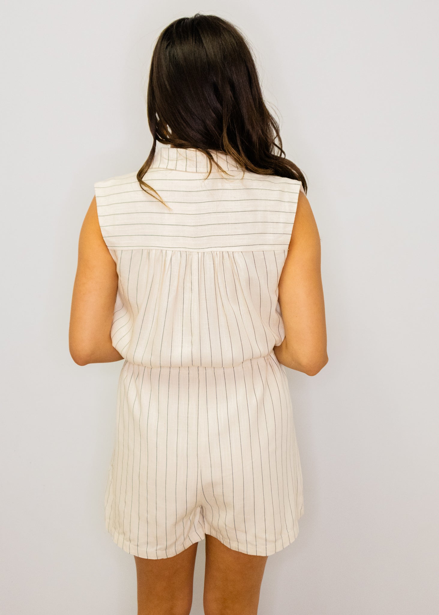 Natural Linen Stripe Collar Romper