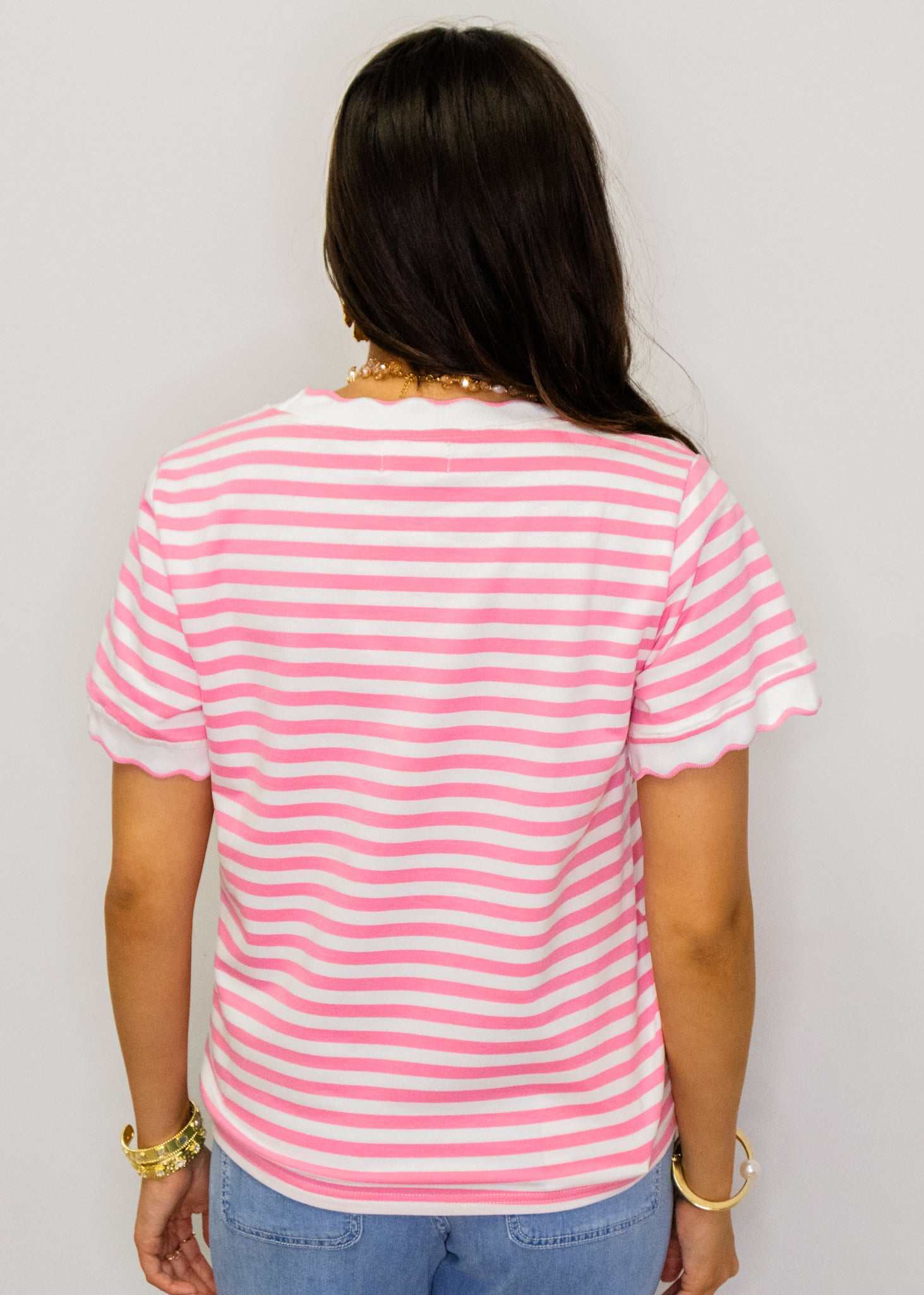 Pink Striped Scallop Edge Top