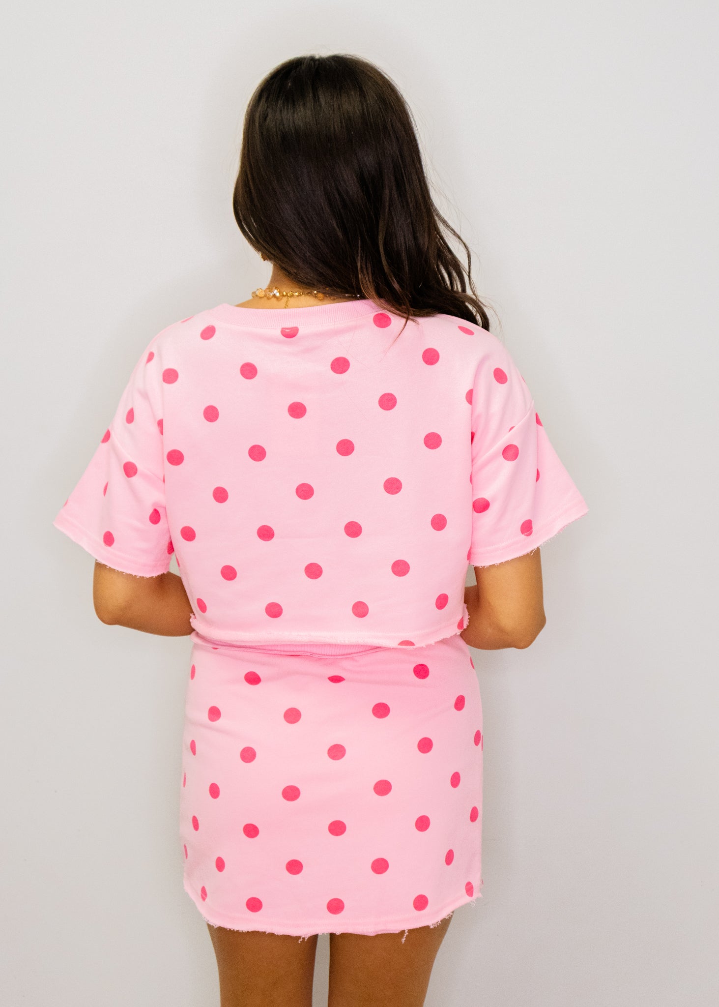 Pink Polka Dot Crop Top & Skort Set