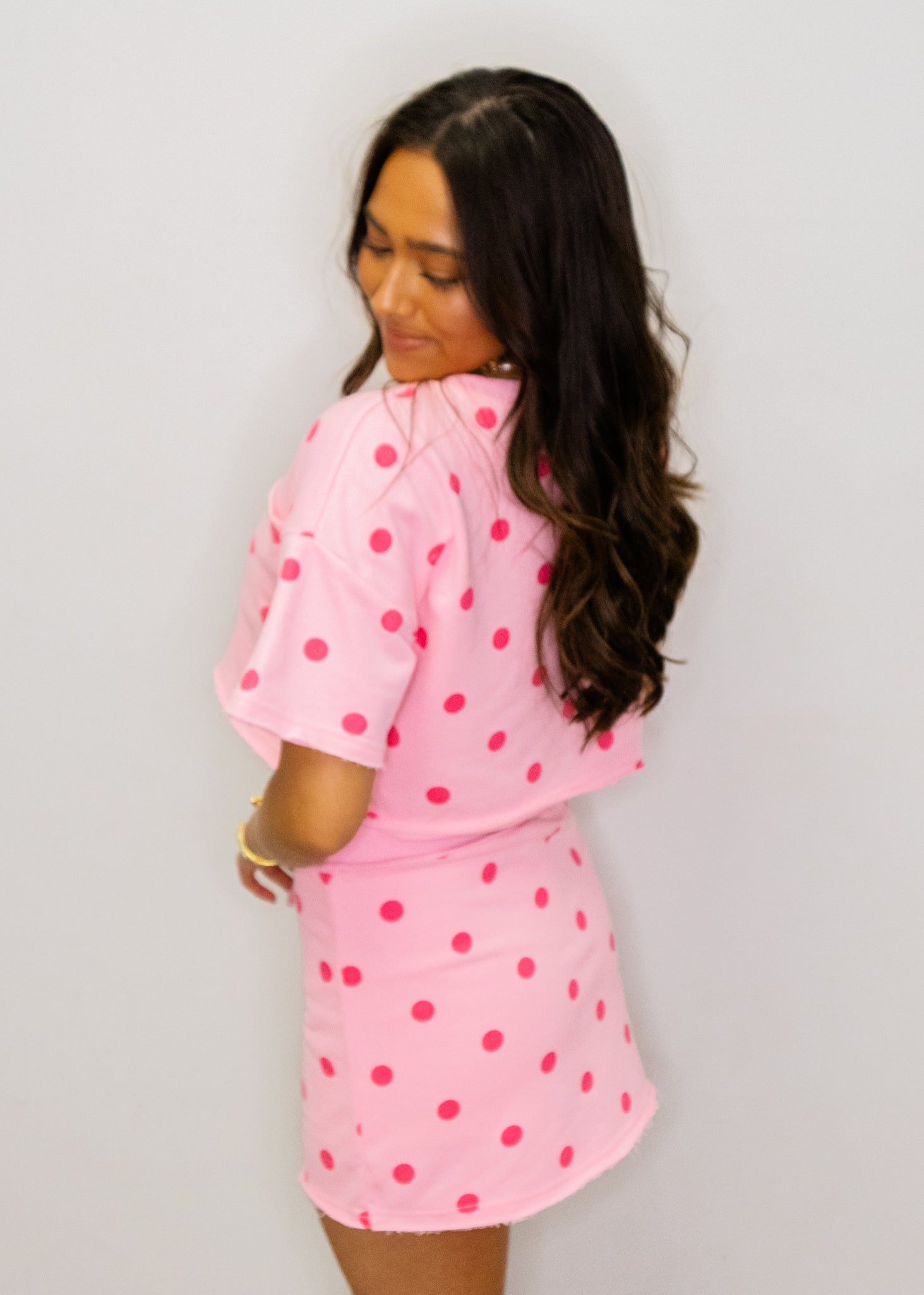 Pink Polka Dot Crop Top & Skort Set