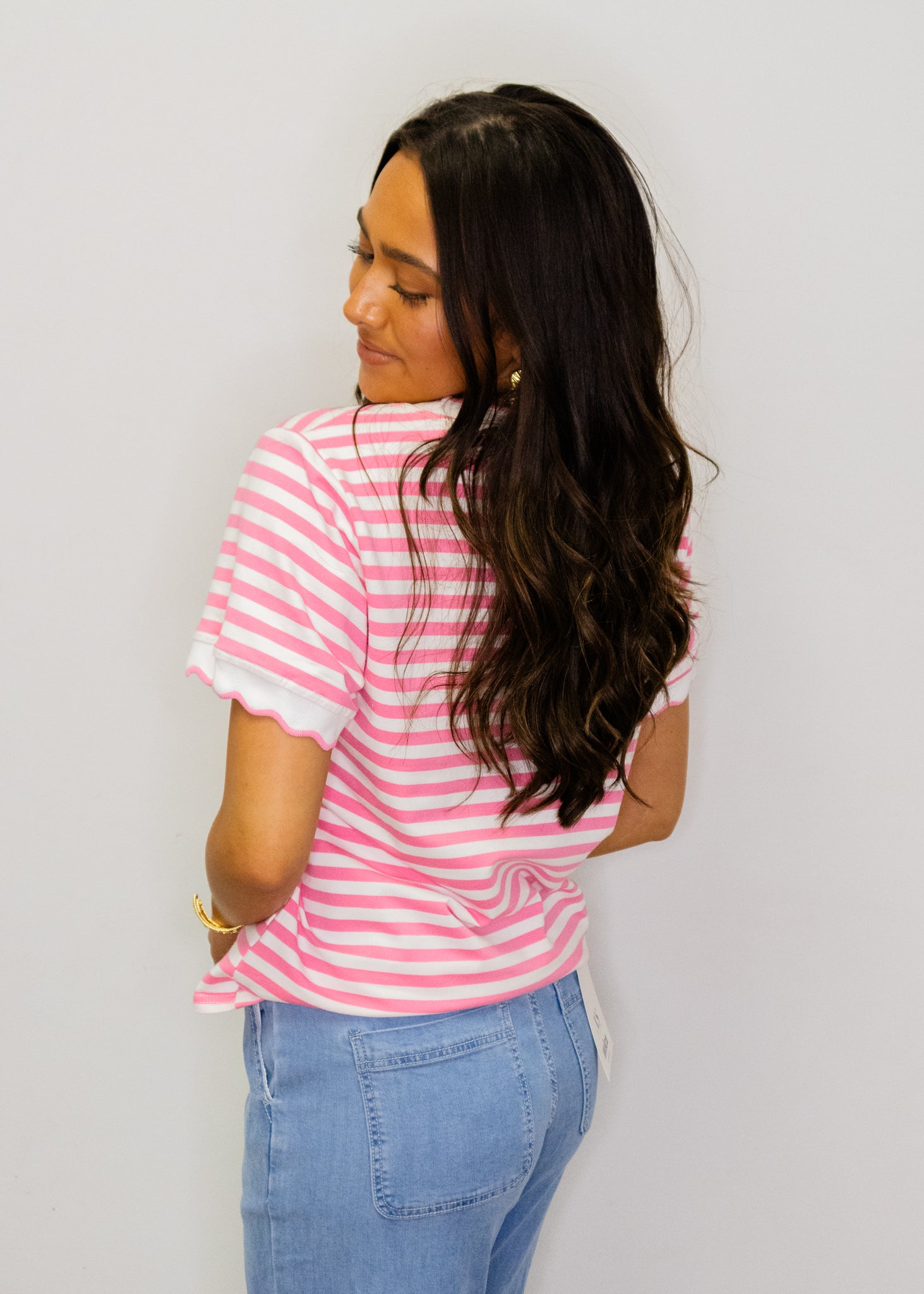 Pink Striped Scallop Edge Top