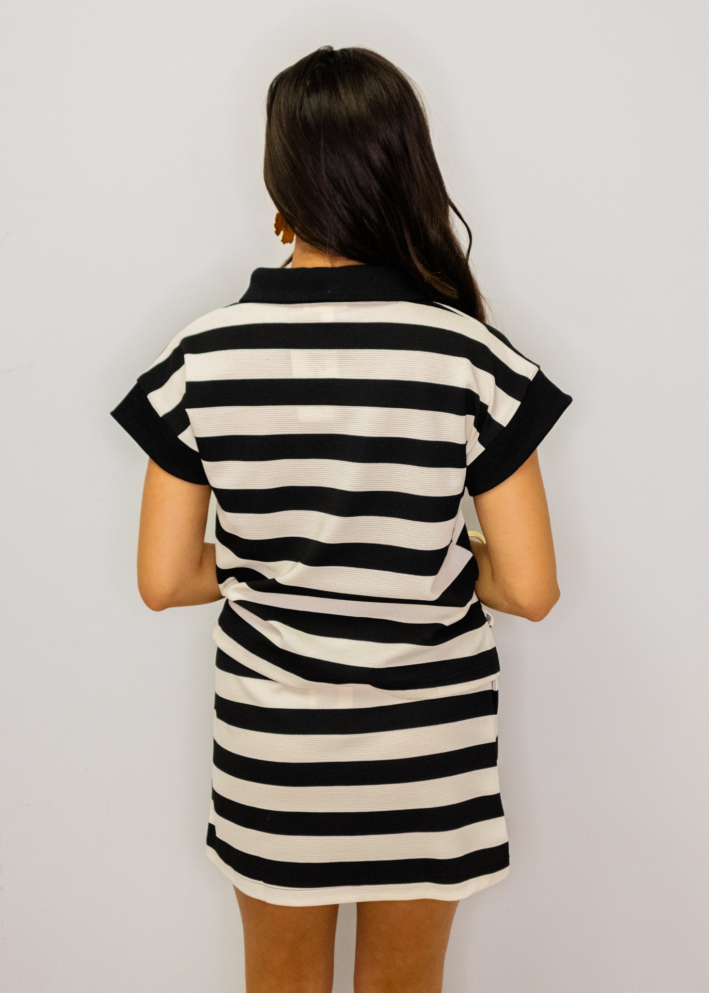 Black & White Stripe Knit Skirt Set