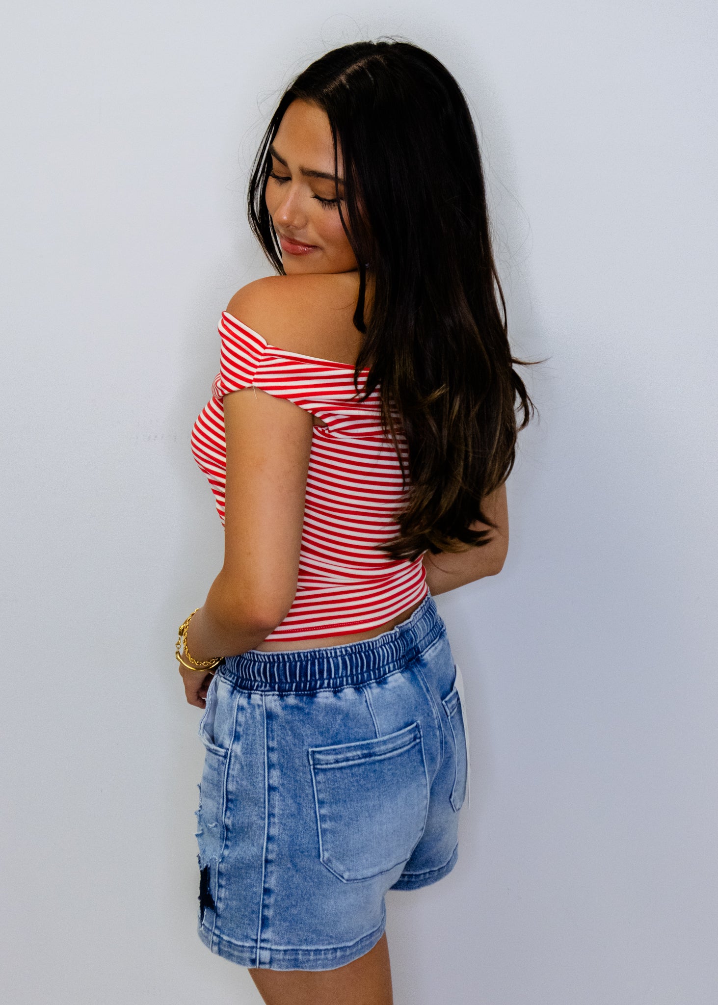 Red Stripe Off the Shoulder Top