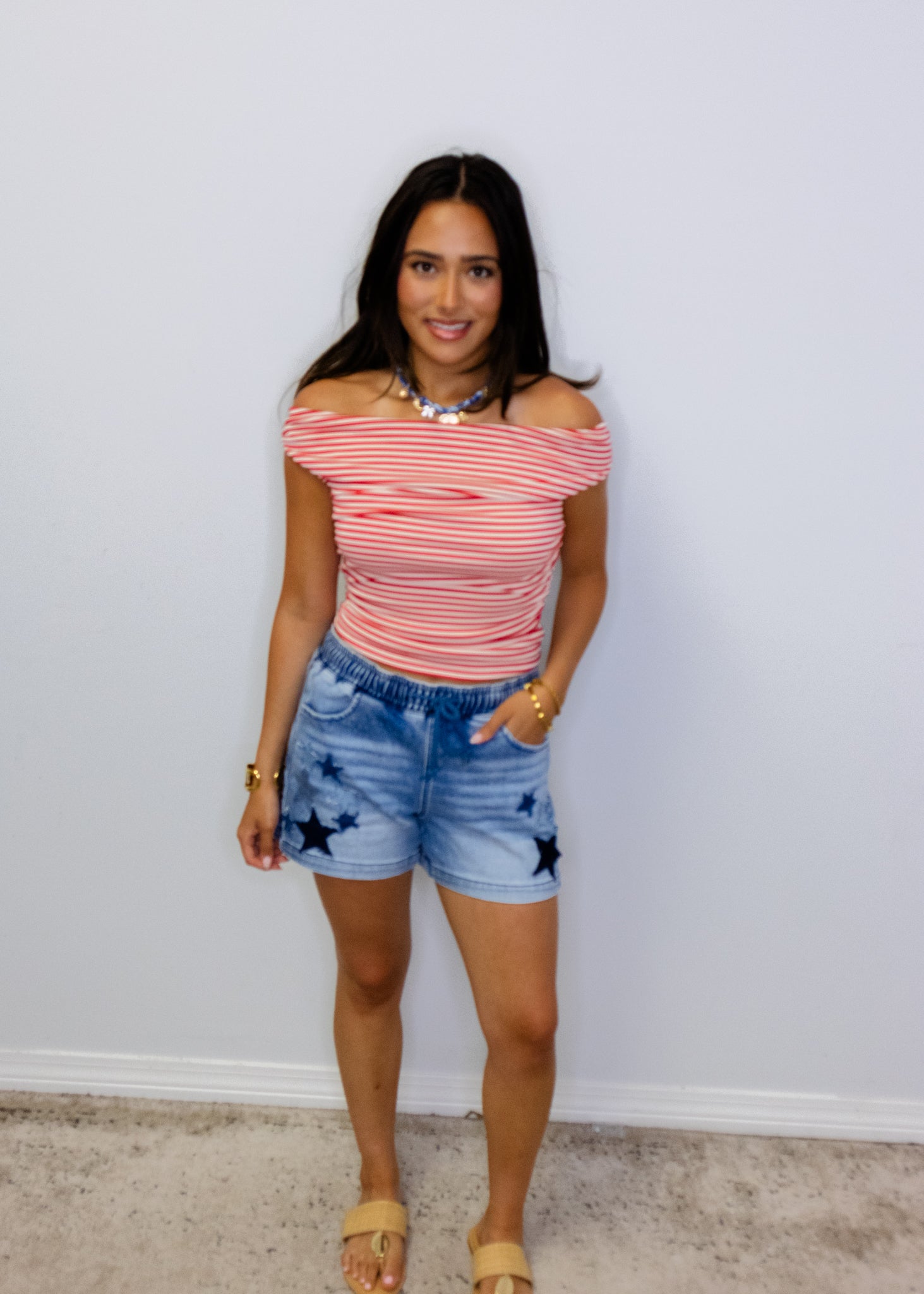 Red Stripe Off the Shoulder Top