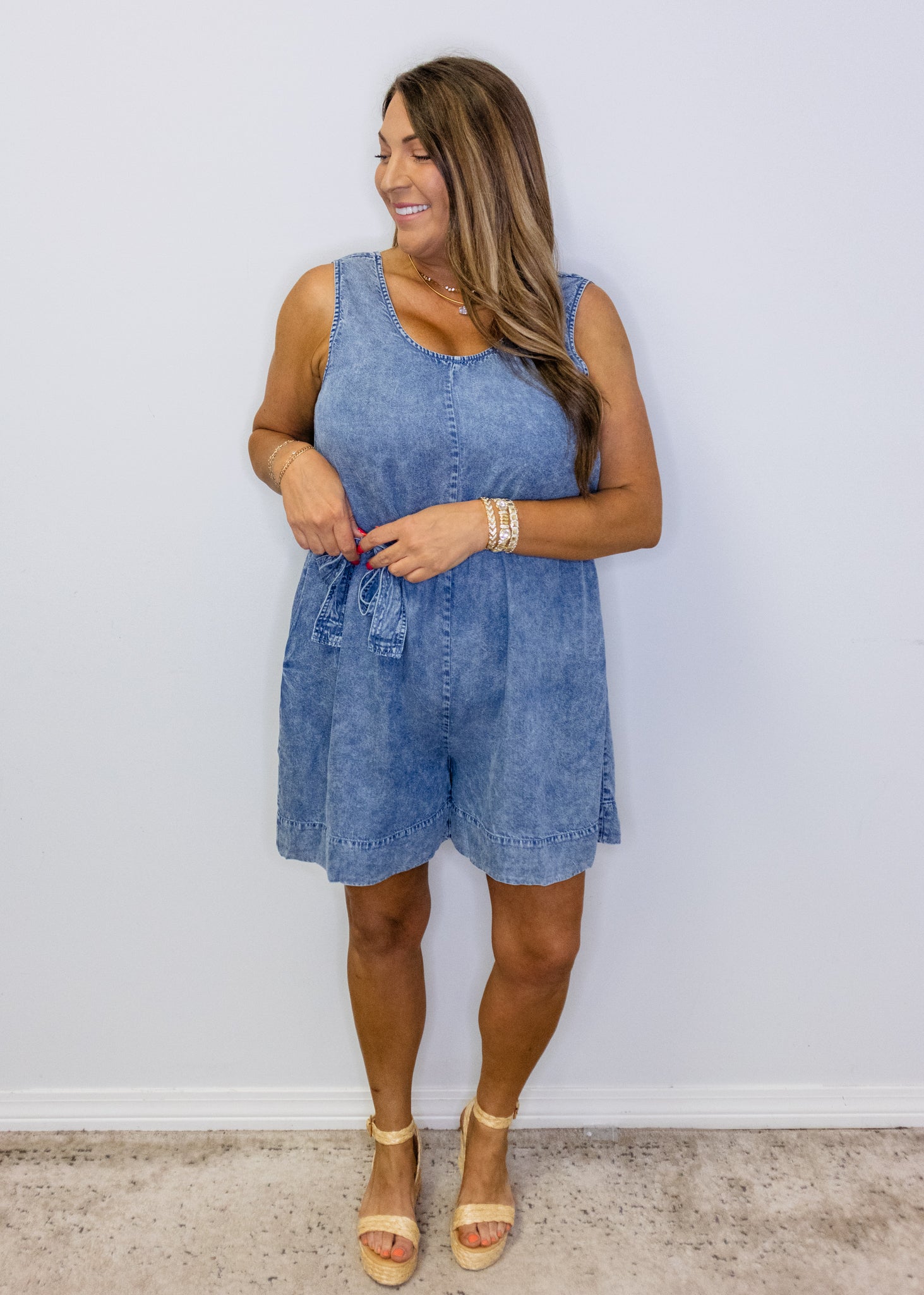 Tencel Denim Tie Pocket Romper