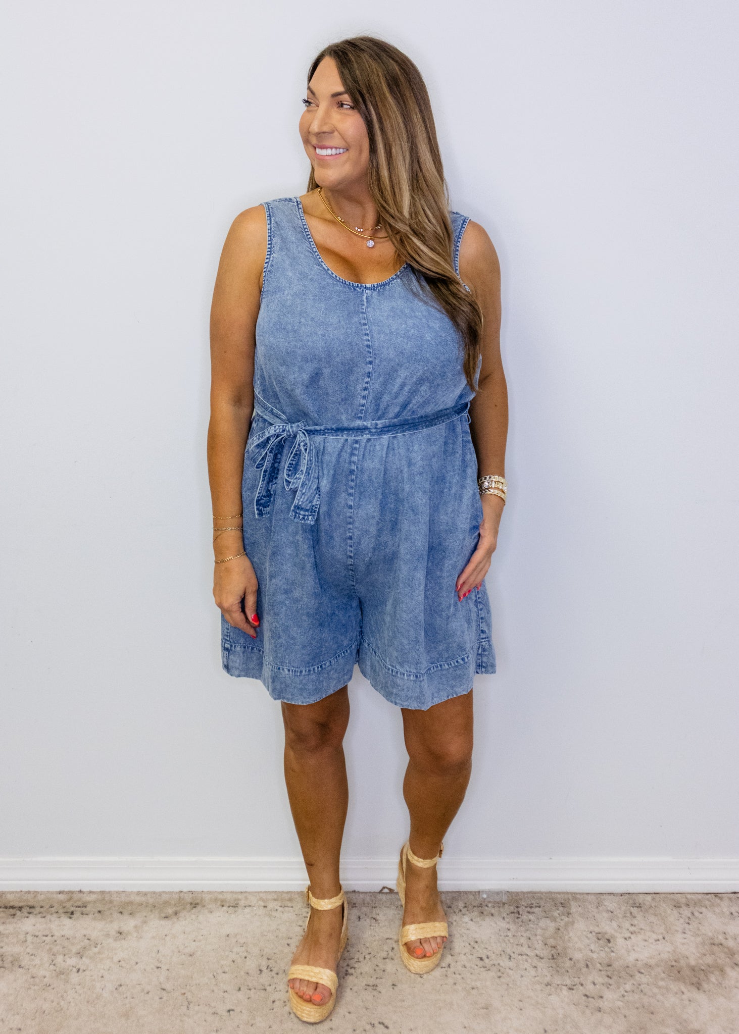 Tencel Denim Tie Pocket Romper