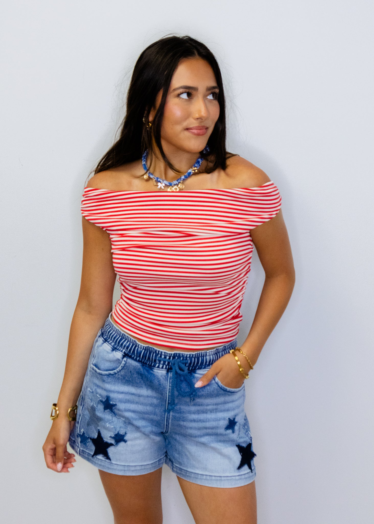 Red Stripe Off the Shoulder Top