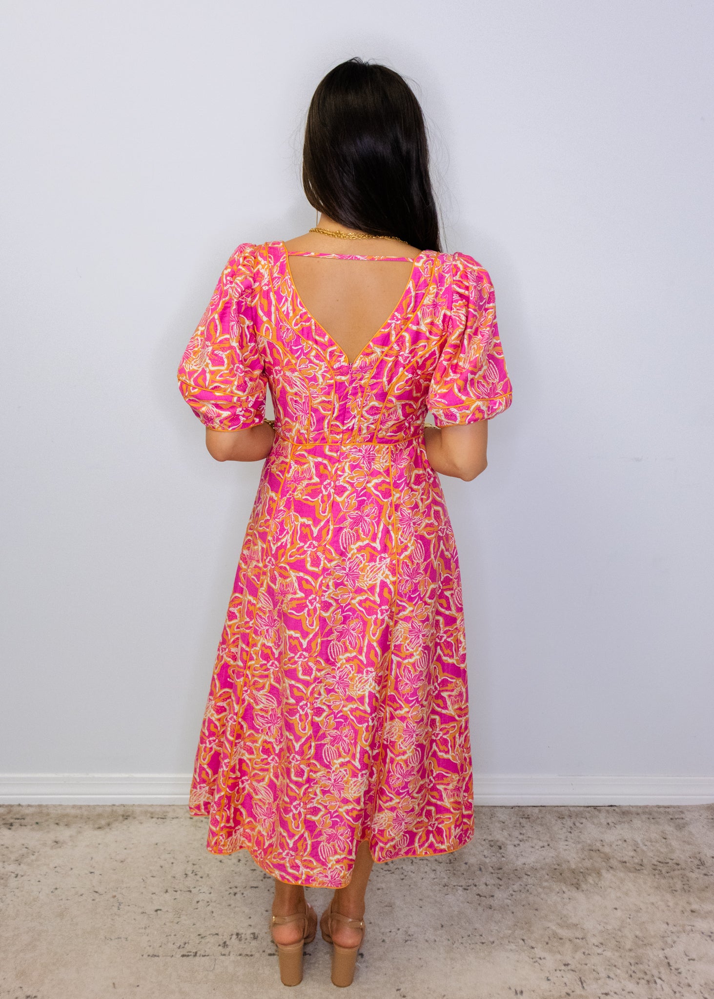 Pink Multi Floral Print Midi Dress