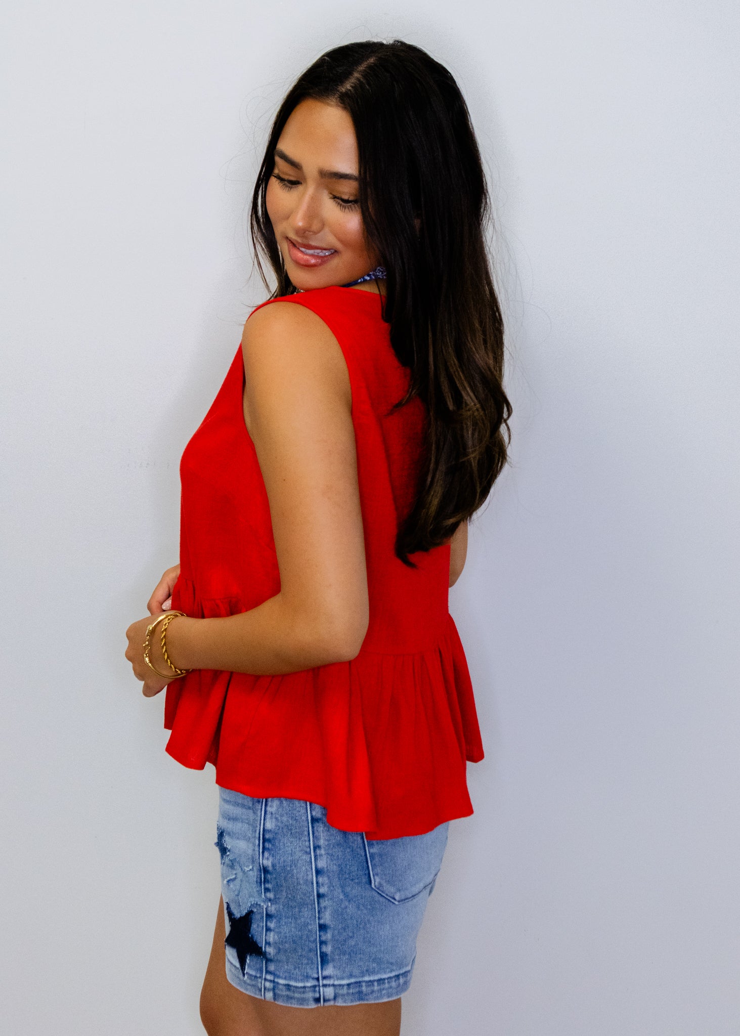 Red Linen Peplum Top