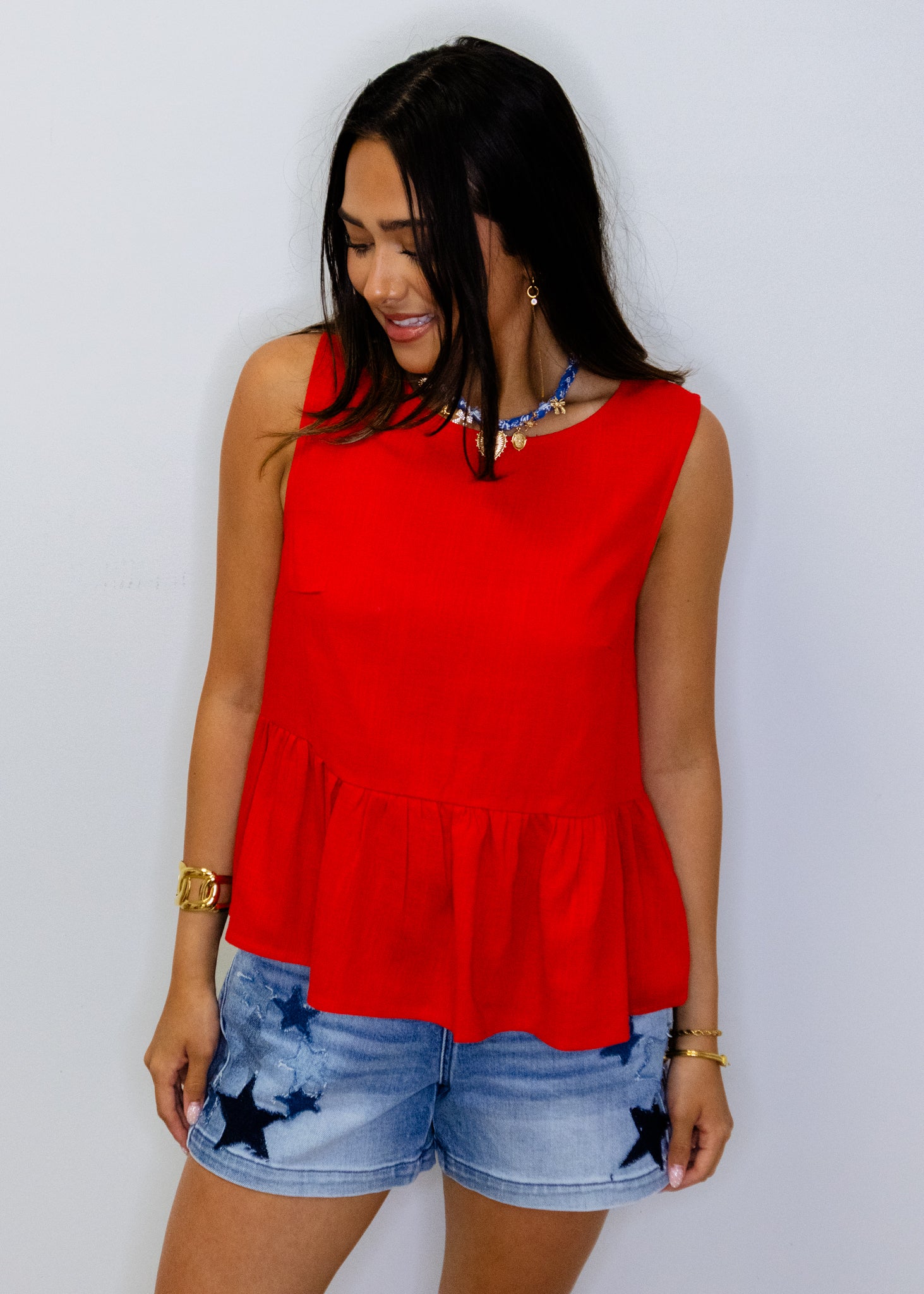 Red Linen Peplum Top