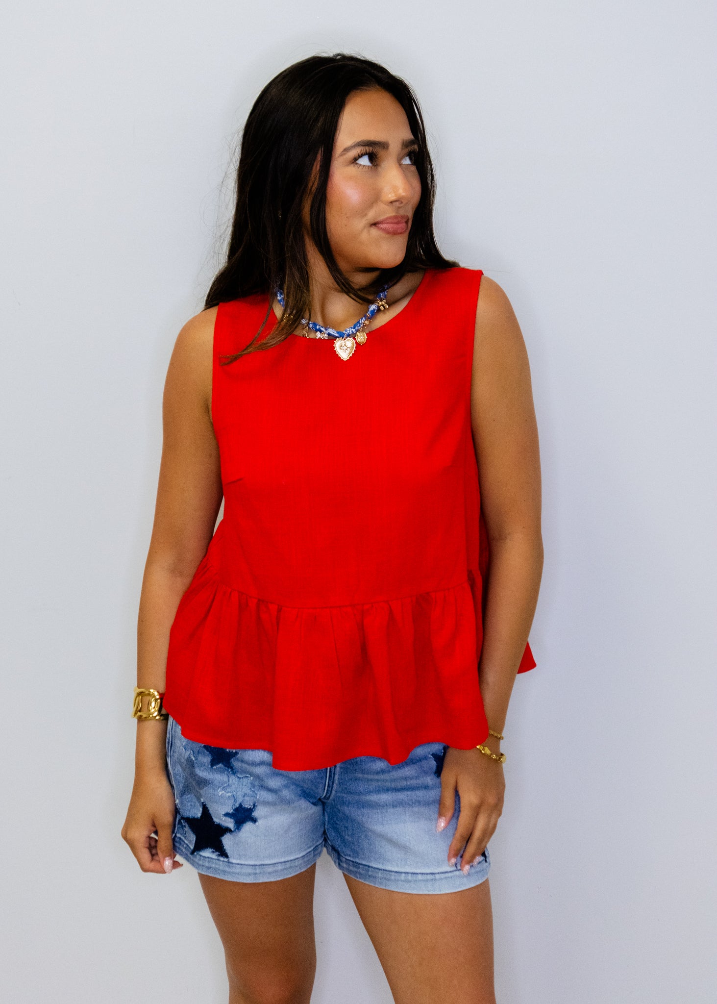 Red Linen Peplum Top