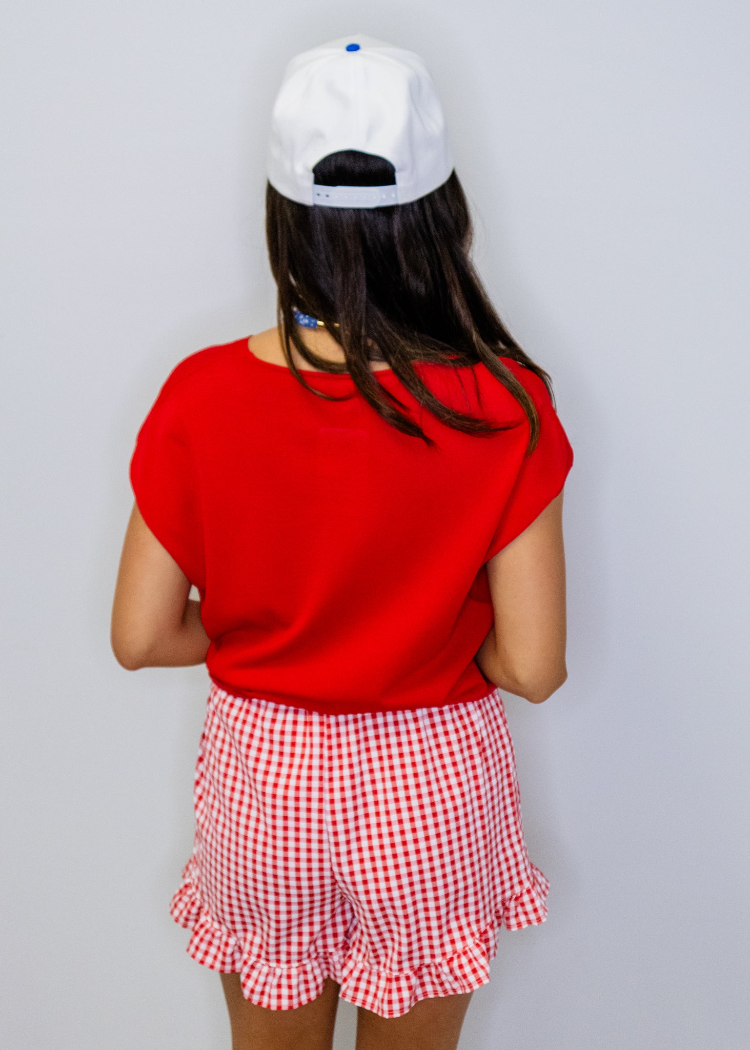Red Gingham Flutter Hem Shorts