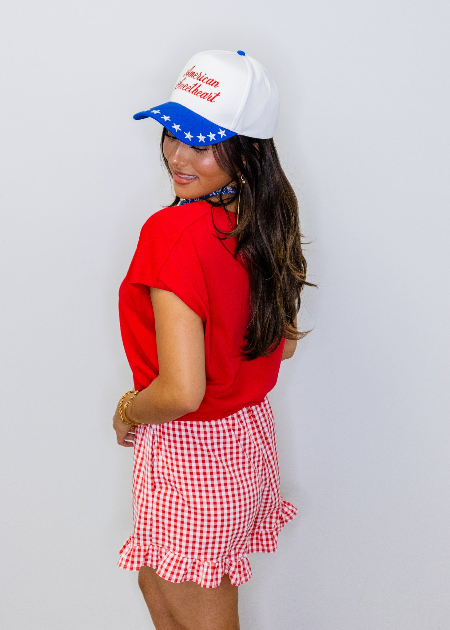 Red Gingham Flutter Hem Shorts