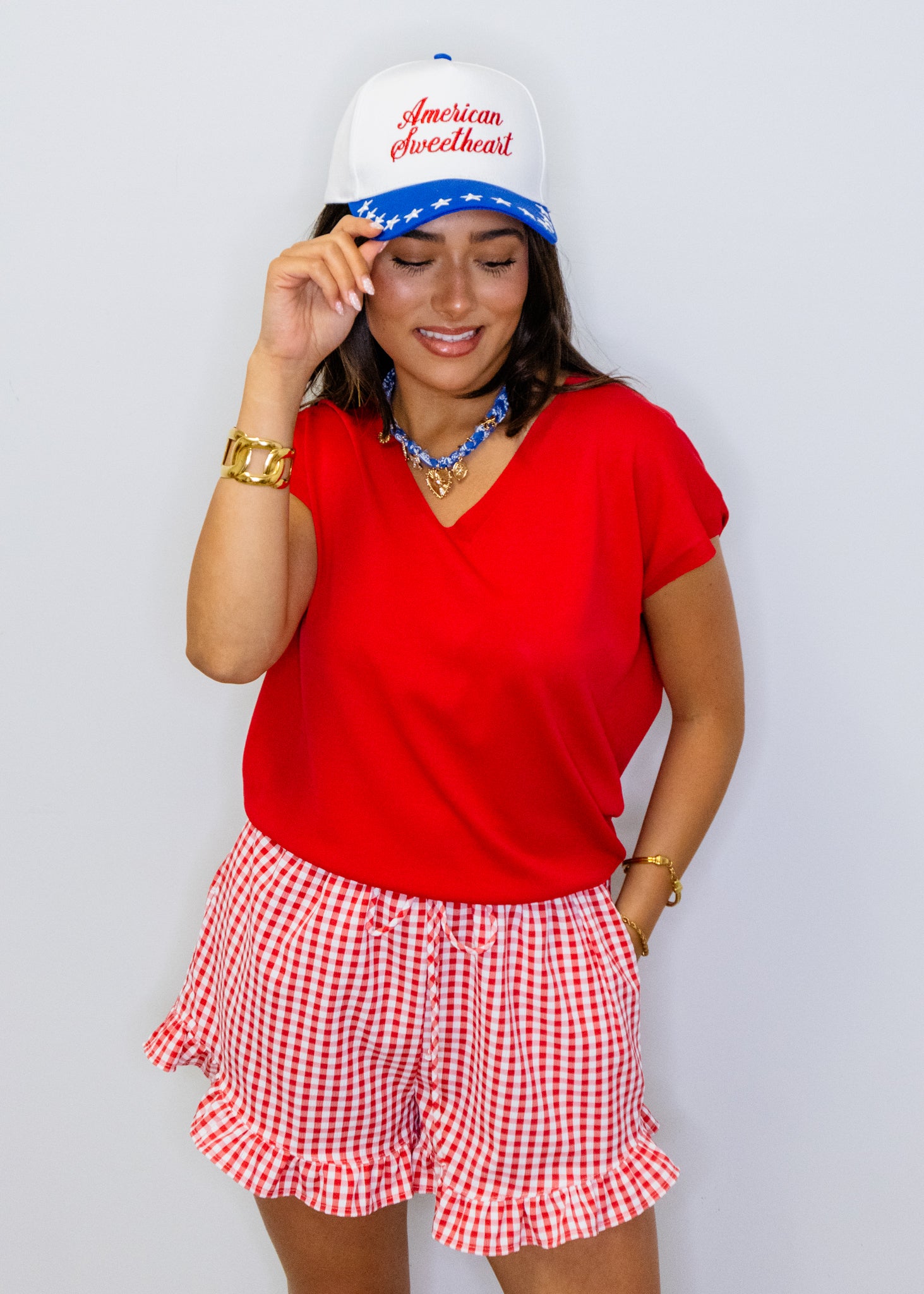 Red Gingham Flutter Hem Shorts