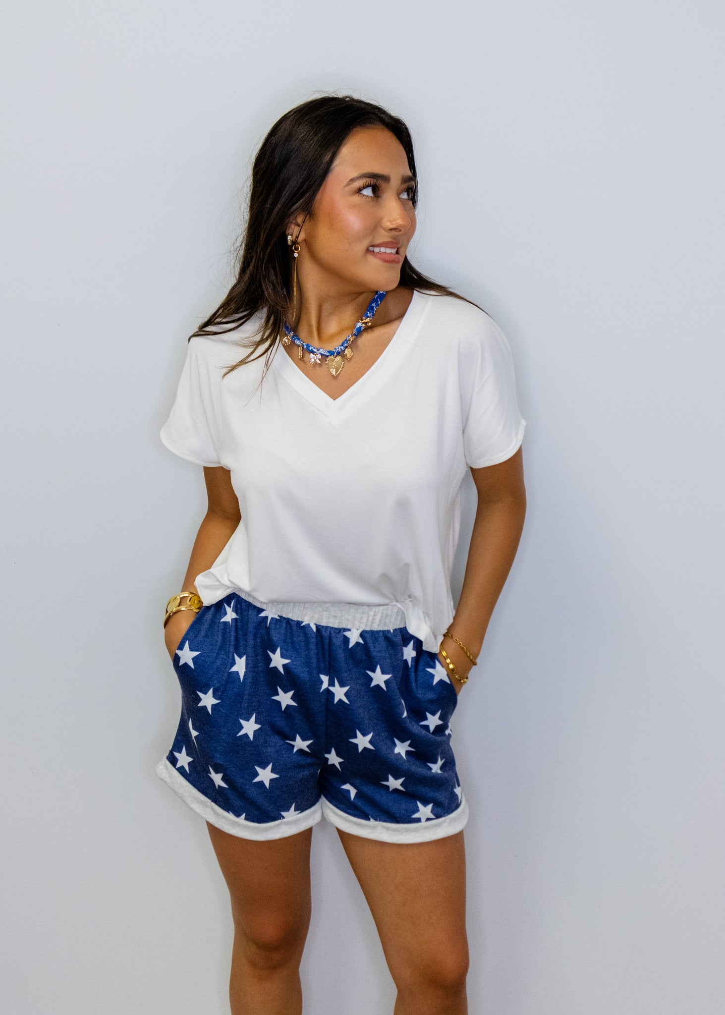 Navy Stars Print Soft Shorts