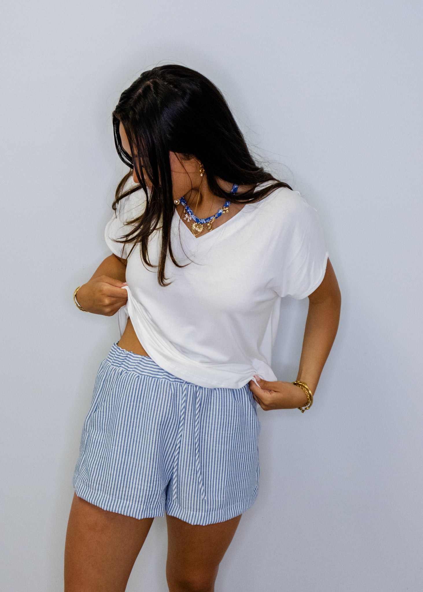 Blue & White Stripe Shorts