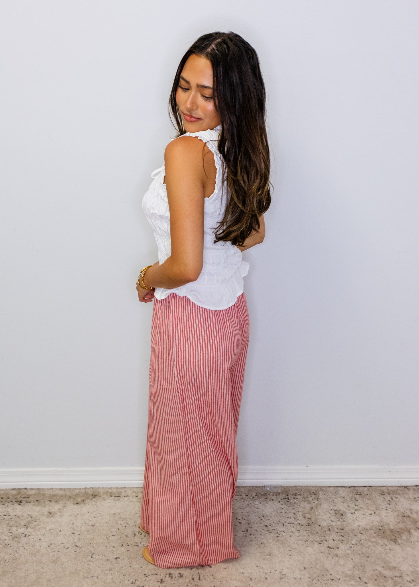 Red Pinstripe Wide Leg Pants
