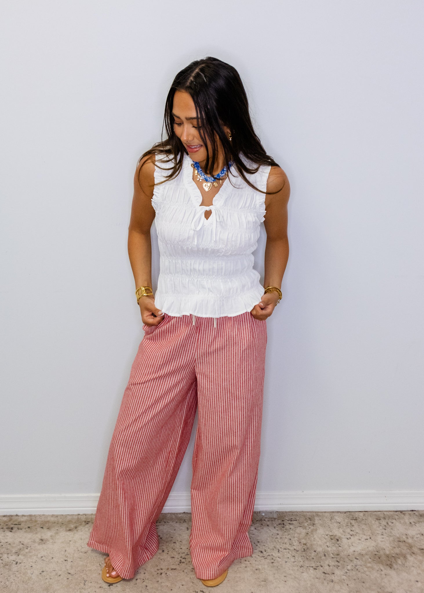 Red Pinstripe Wide Leg Pants