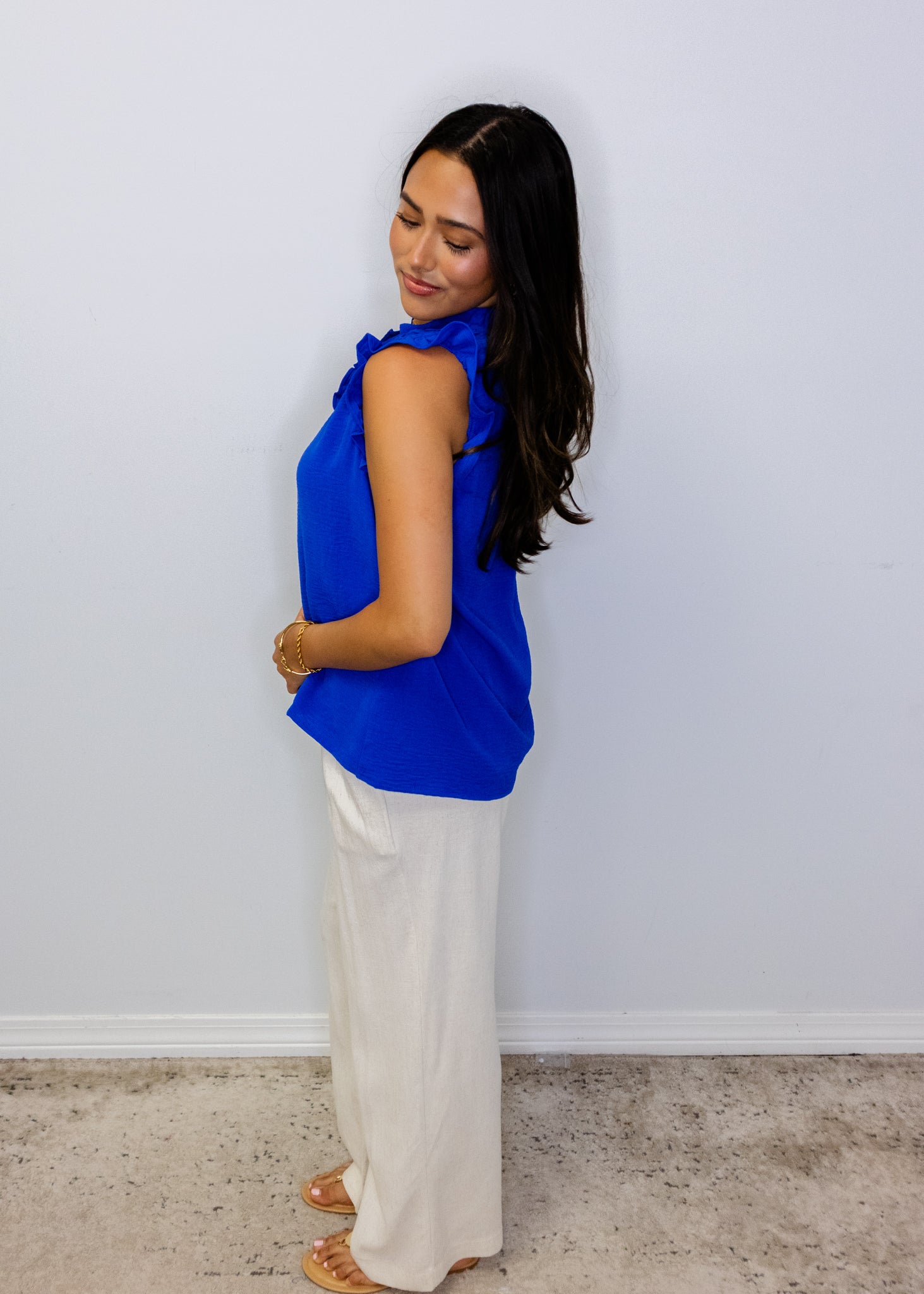 Royal Frilled Sleeveless Top