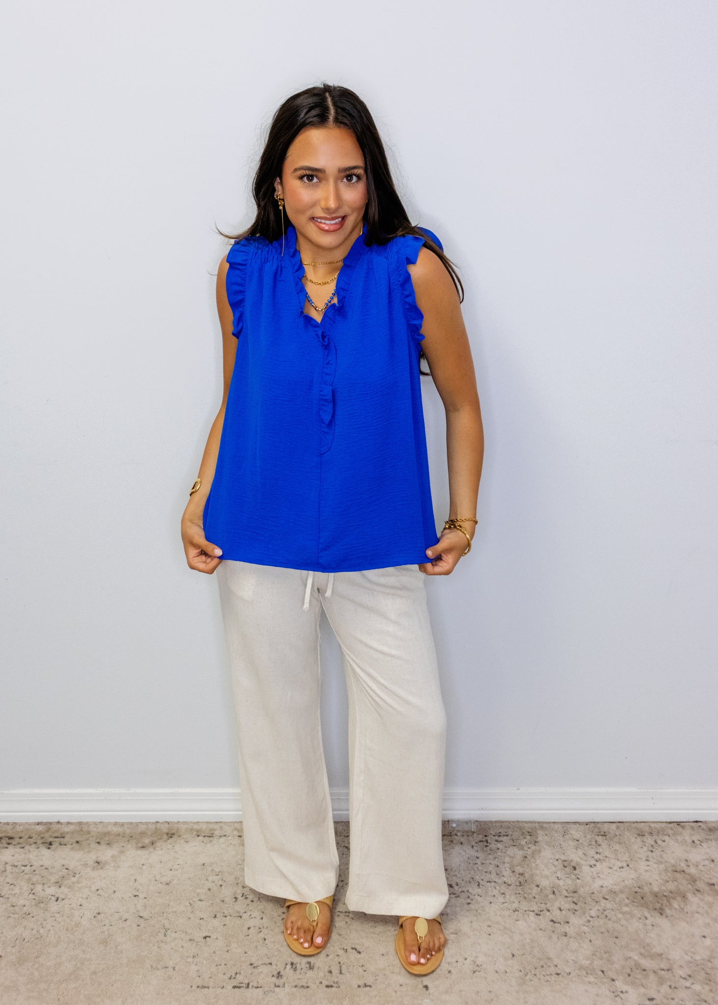 Royal Frilled Sleeveless Top
