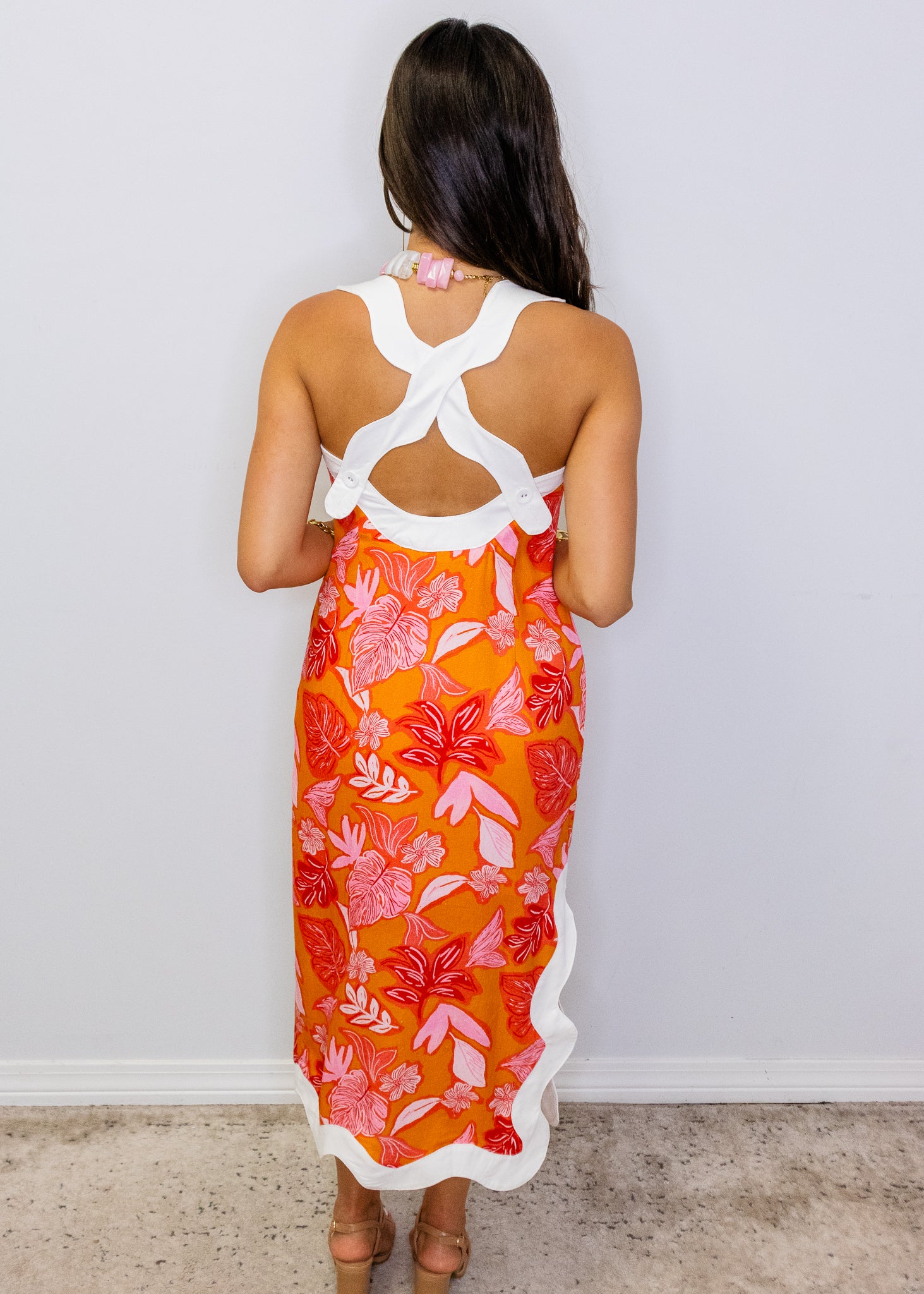 Orange Tropical Wavy Edge Dress