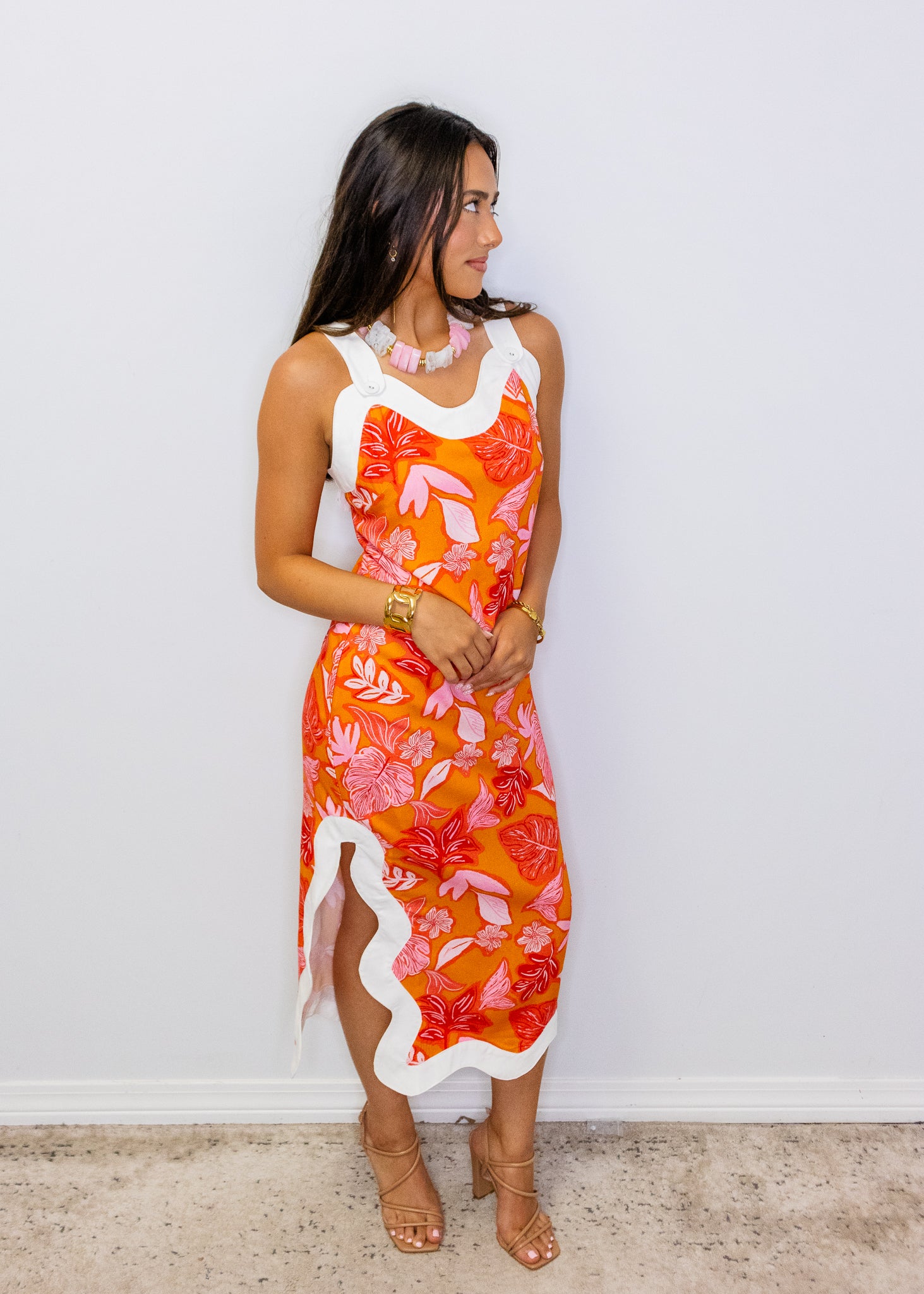 Orange Tropical Wavy Edge Dress