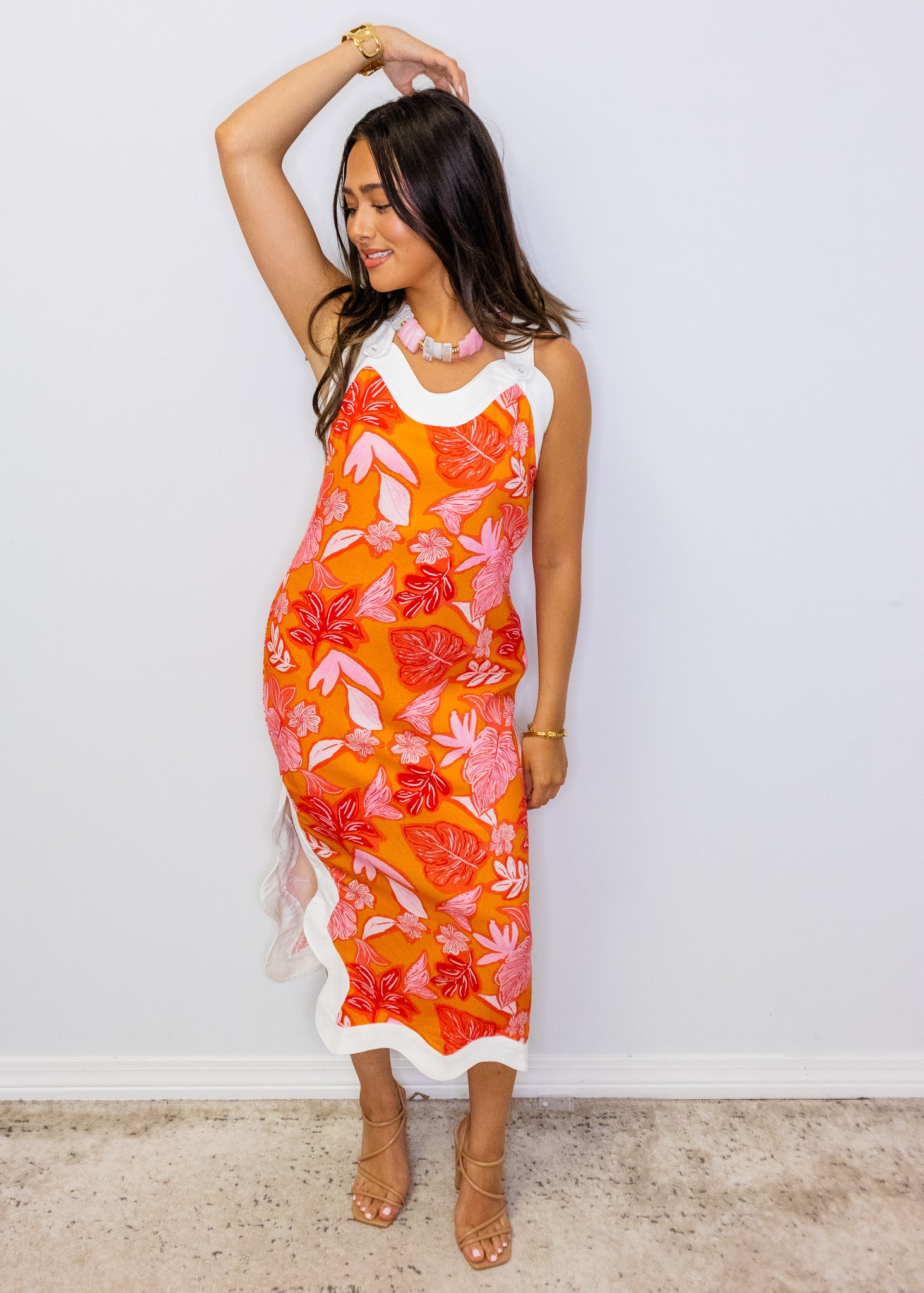 Orange Tropical Wavy Edge Dress