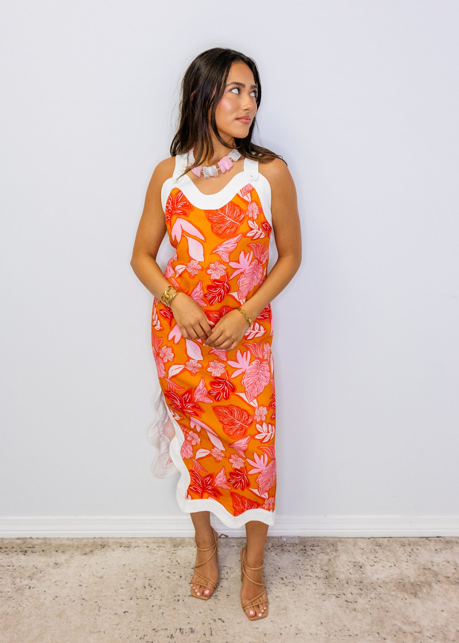 Orange Tropical Wavy Edge Dress
